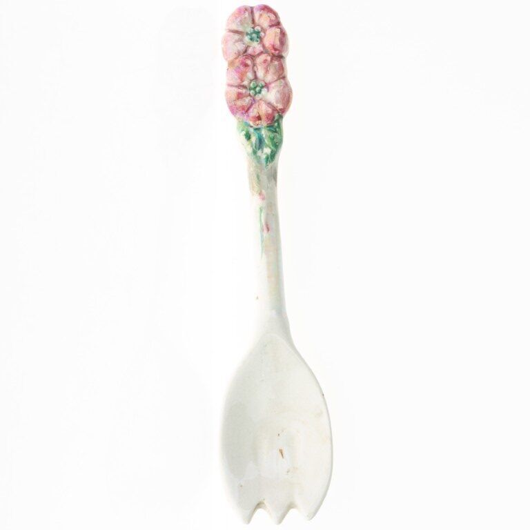 Art Nouveau Porcelain Floral Salad Spoon