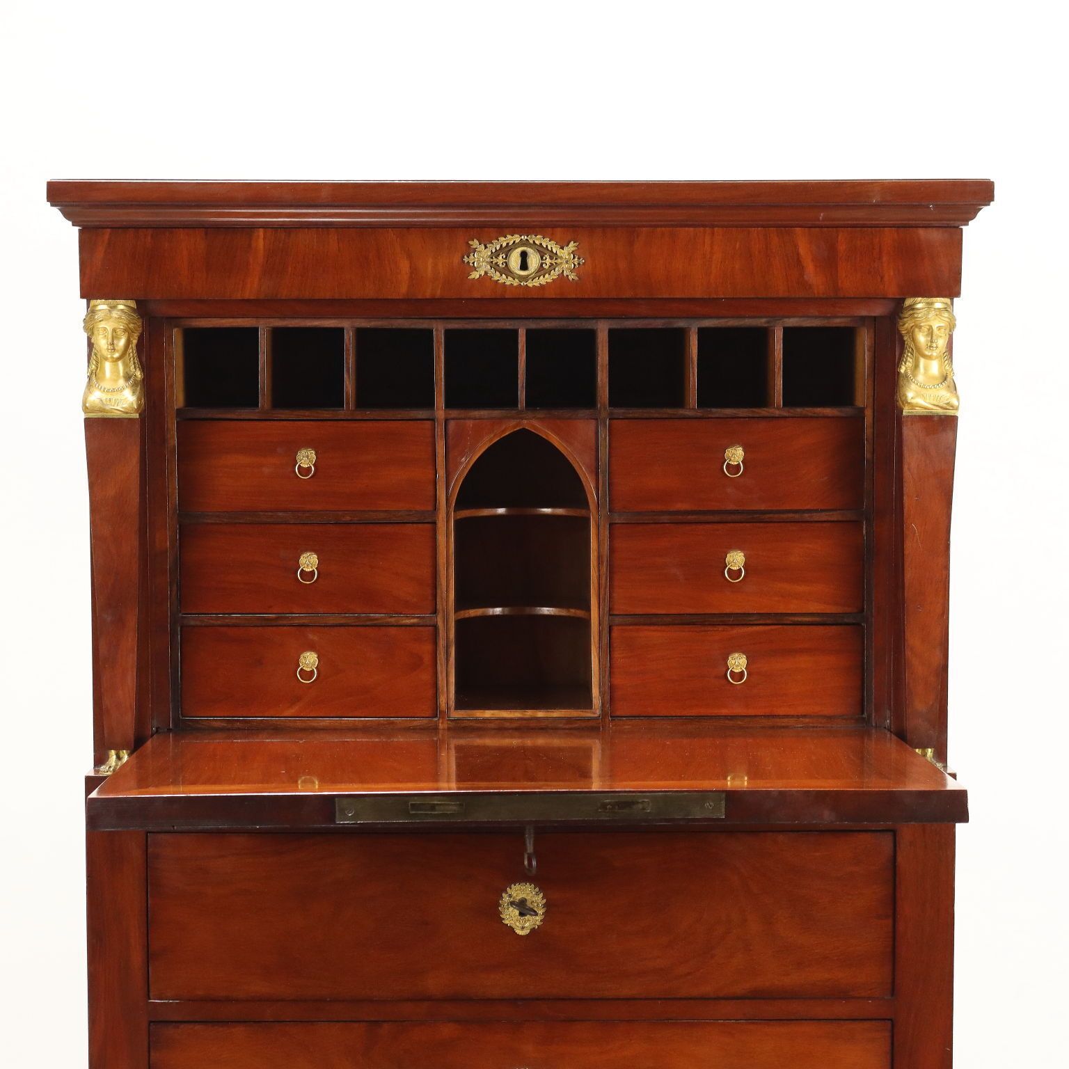 Antique Empire Secrètaire Mahogany Walnut Italy XIX Century photo for sale