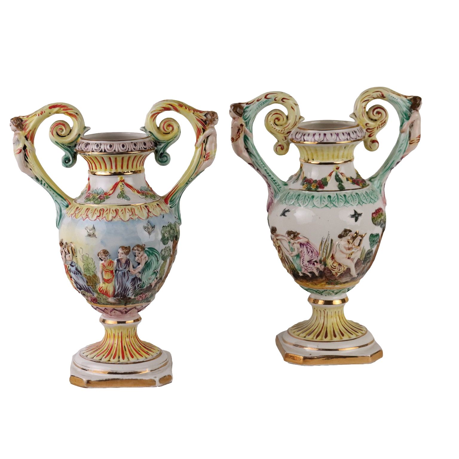Pair Of Antique Vases Ceramic Of Capodimonte Italy XX Century