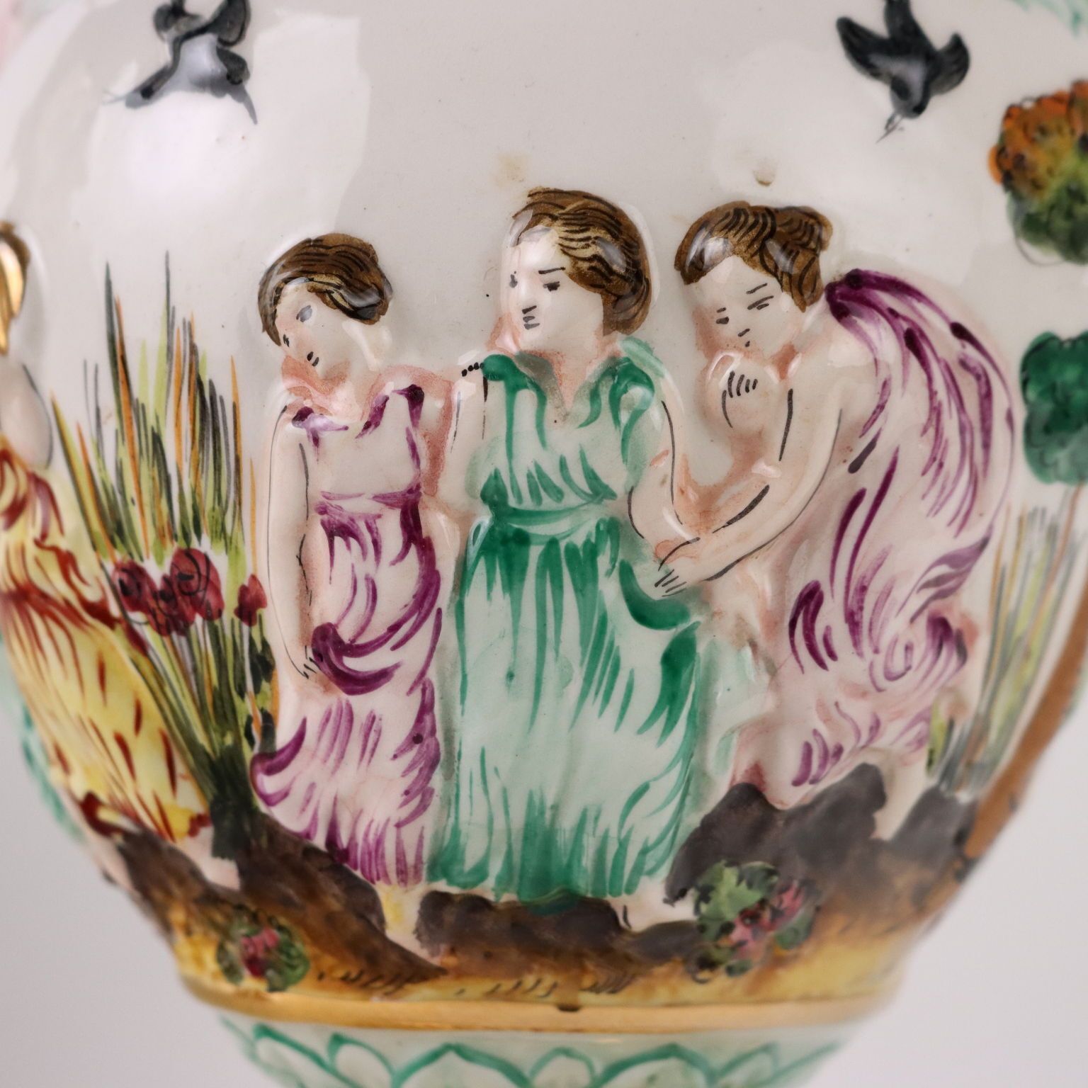 Pair Of Antique Vases Ceramic Of Capodimonte Italy XX Century photo vinterior
