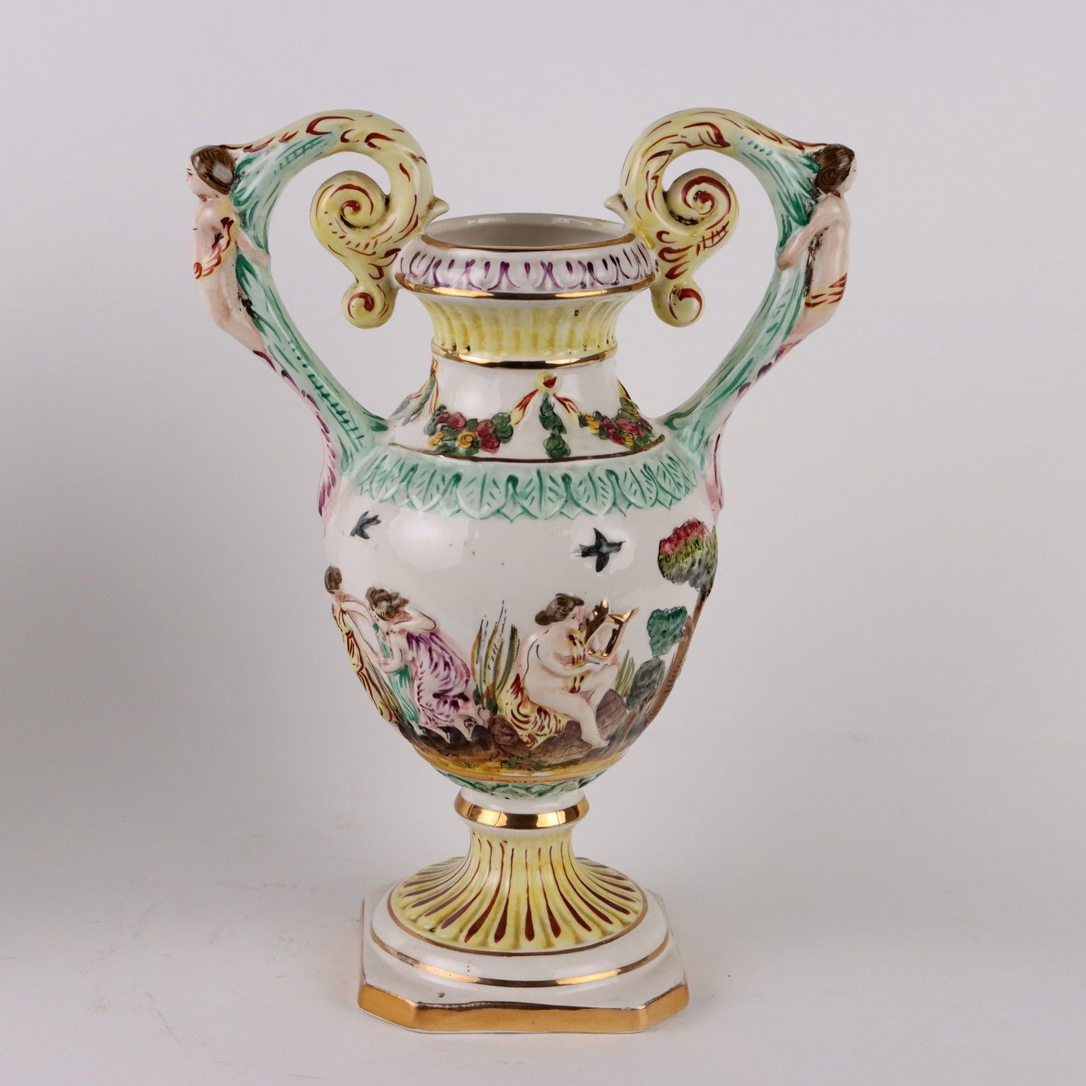 Pair Of Antique Vases Ceramic Of Capodimonte Italy XX Century photo buy