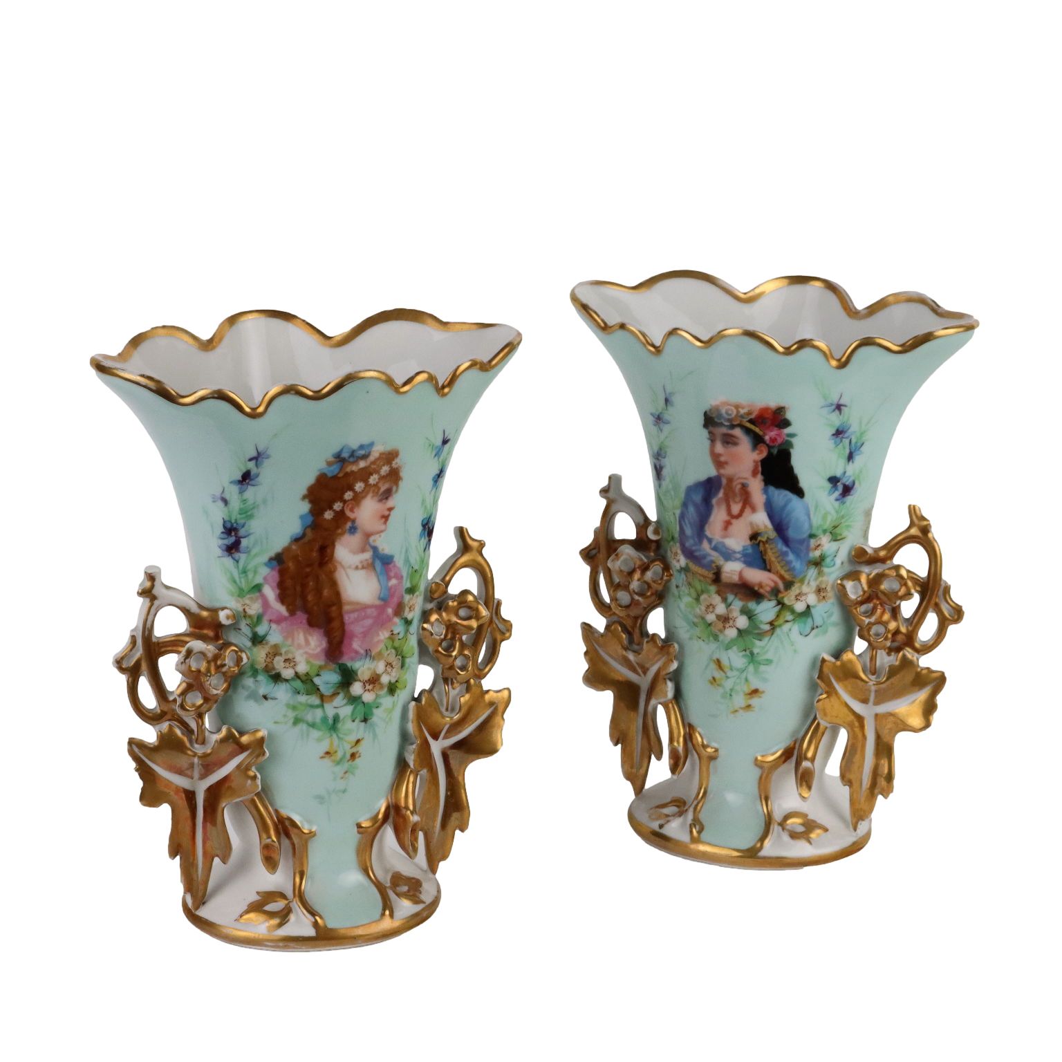 Pair Of Antique Vases For Bouquet Porcelain Europe XIX XX Century