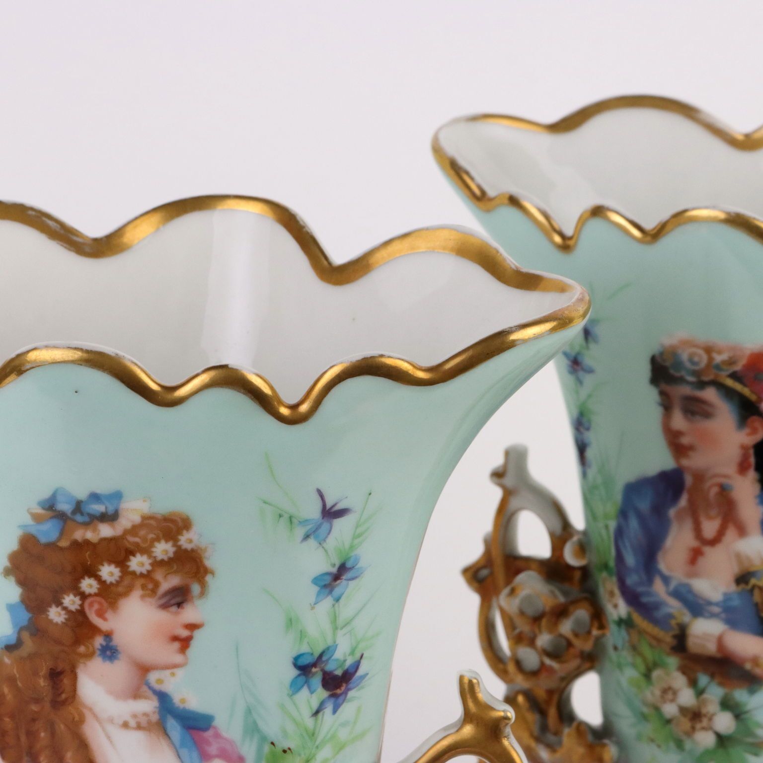 Home Decor Pair Of Antique Vases For Bouquet Porcelain Europe XIX XX Century photo