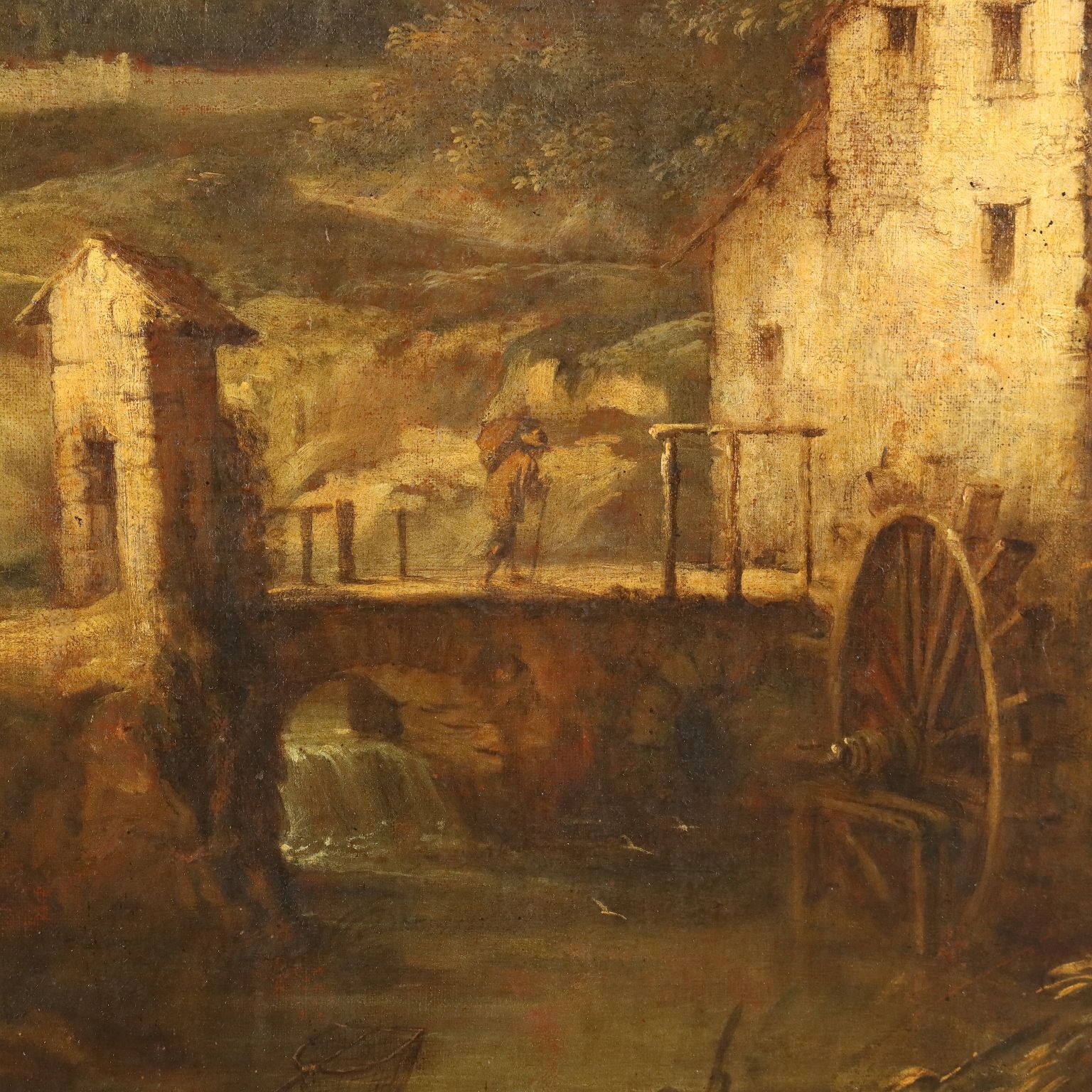Antique Painting Landscape With Stream Mill XVIII Century photo buy