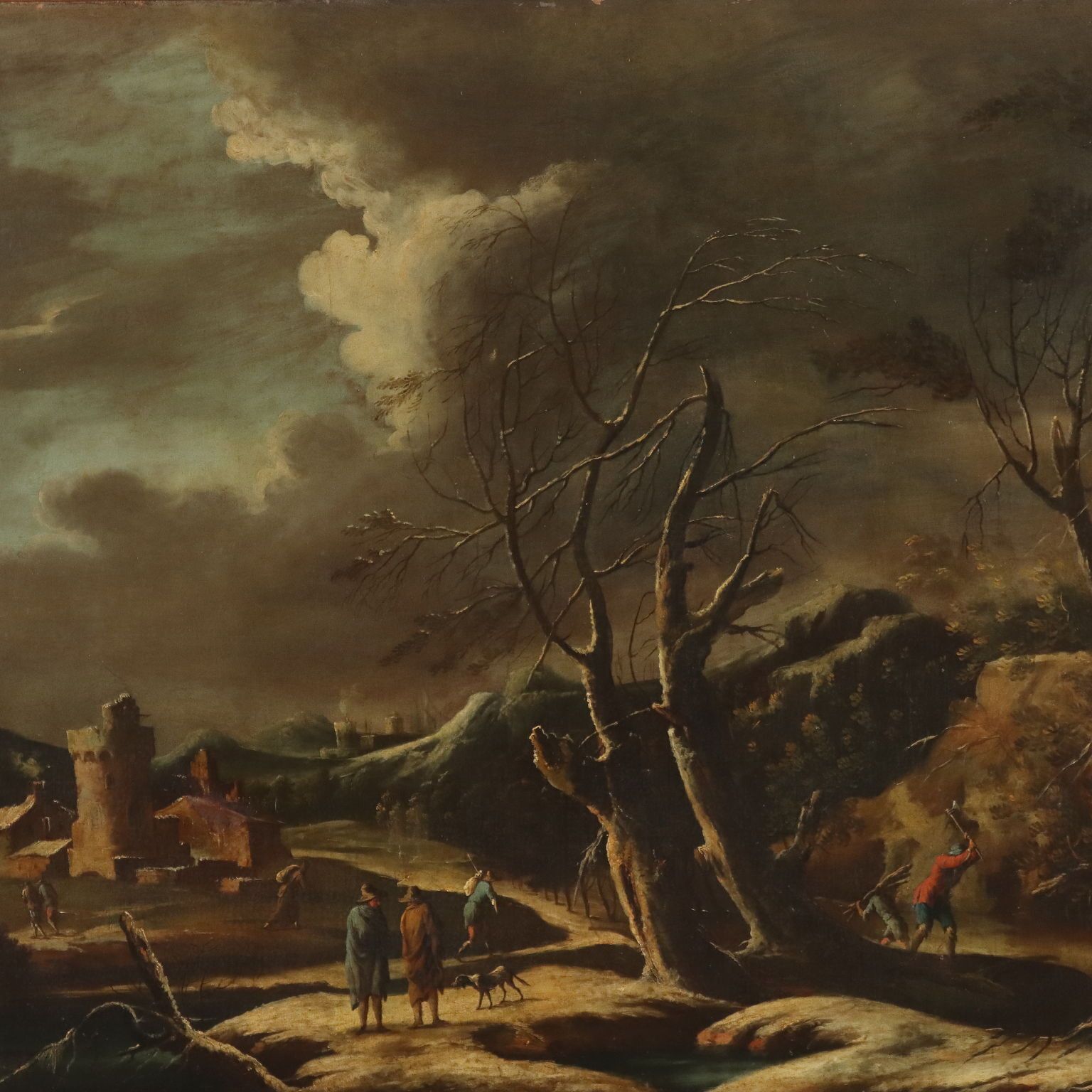 Antique Painting Influence Of Marco Ricci Winter Landscape '700 photo for sale