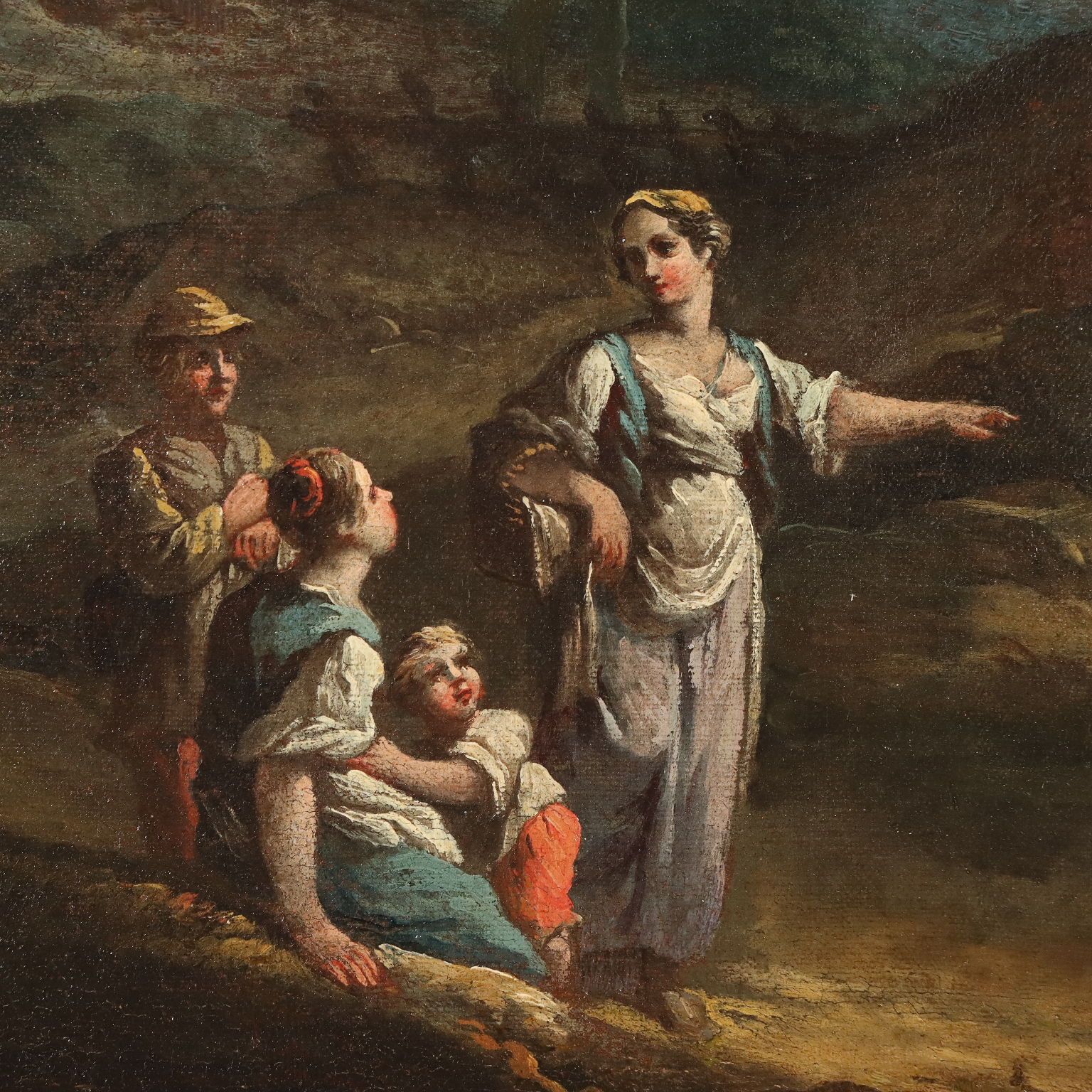 Antique Painting Landscape With Figures Oil On Canvas XVIII Century photo Art