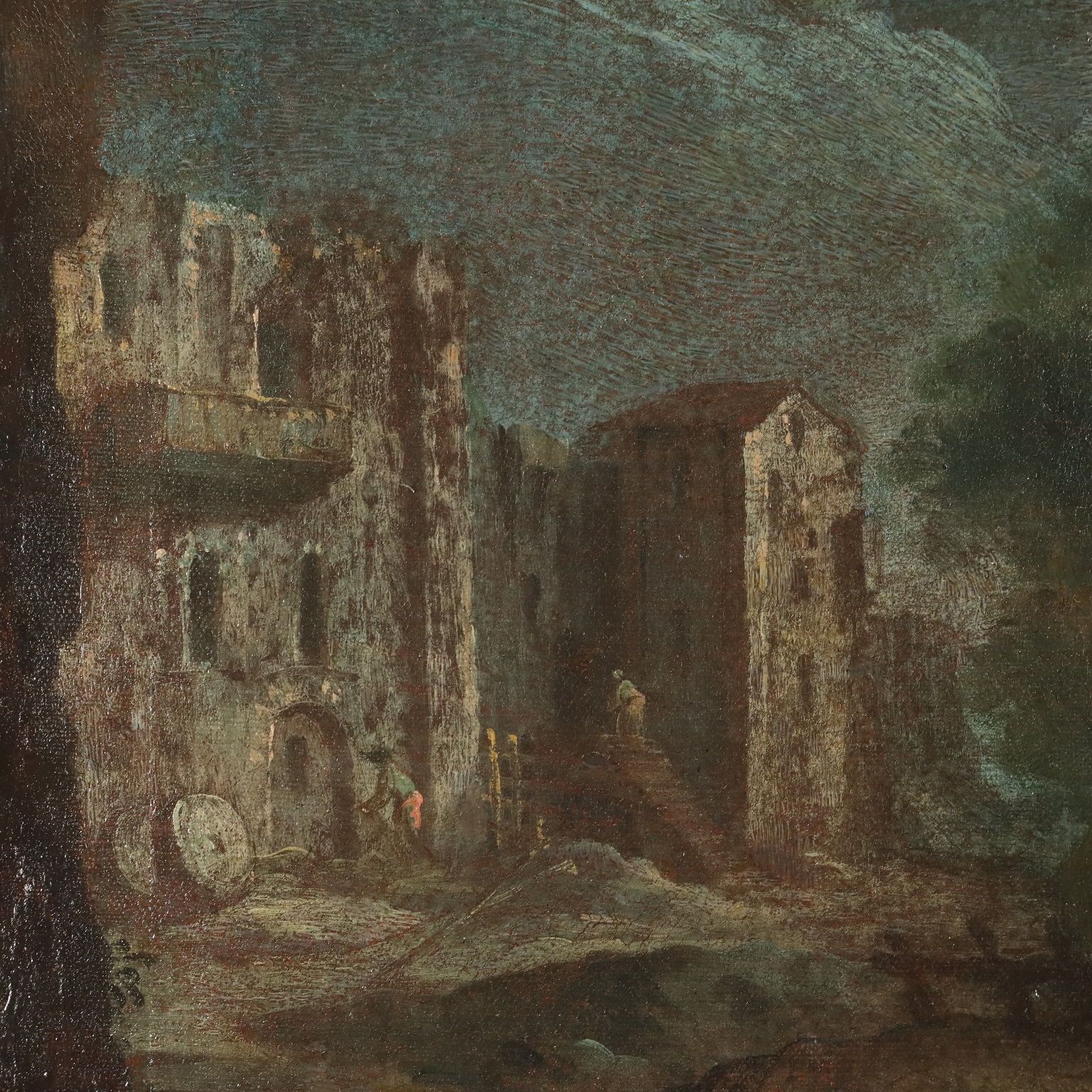 Antique Painting Landscape With Figures Oil On Canvas XVIII Century photo buy