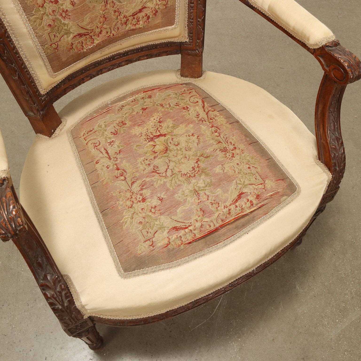 Antique Armchair Walnut Painted Beech Cloth Italy XIX Century photo vintage