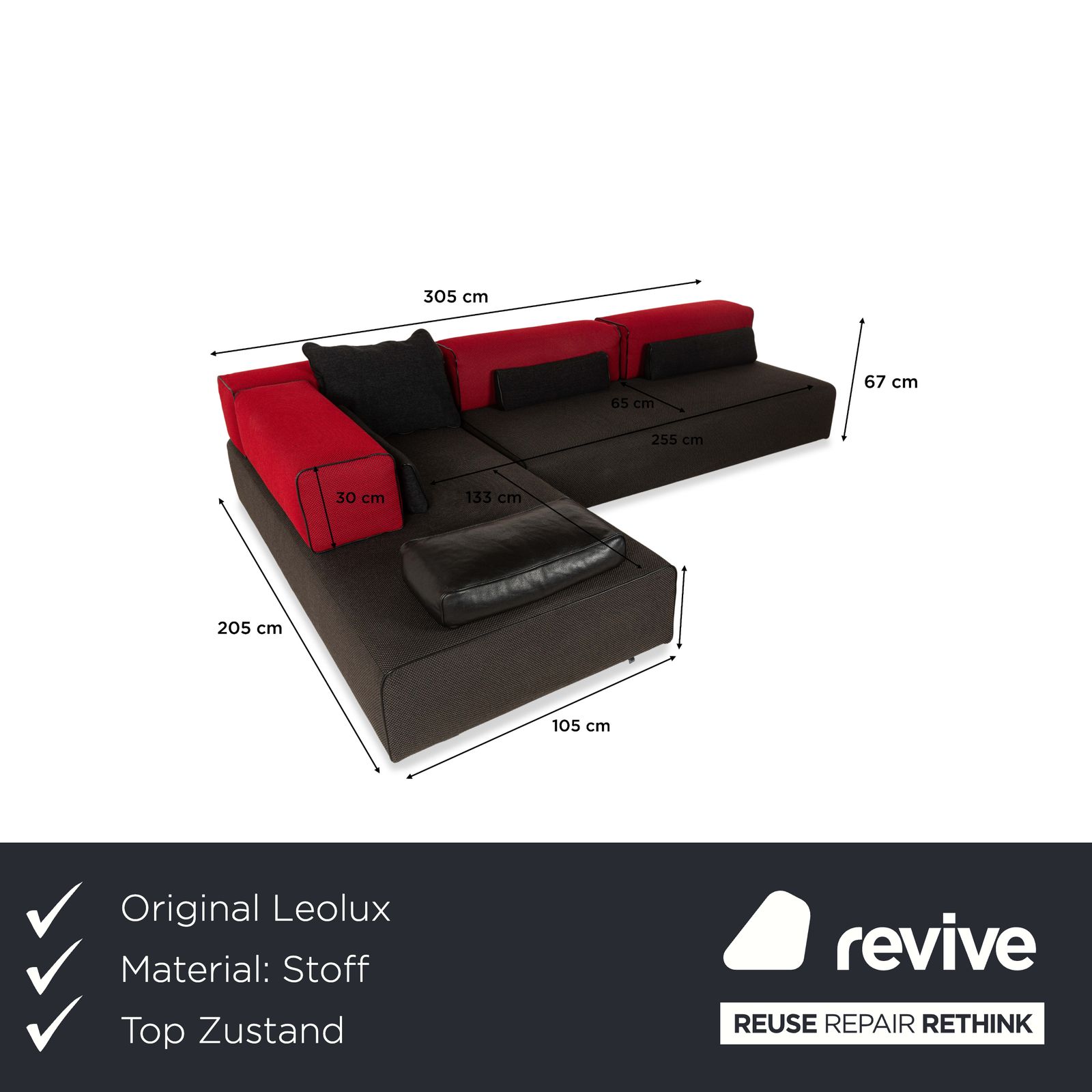 Canapé d'angle Leolux Panton Next en tissu, gris et rouge photo furniture
