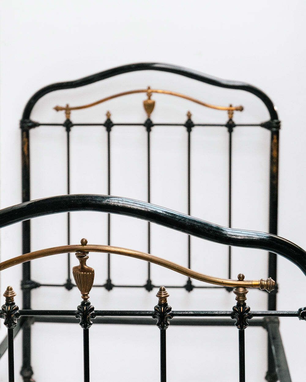 Matching Pair Of Antique Cast Iron Antique Single Beds In Black And Gold photo Furniture