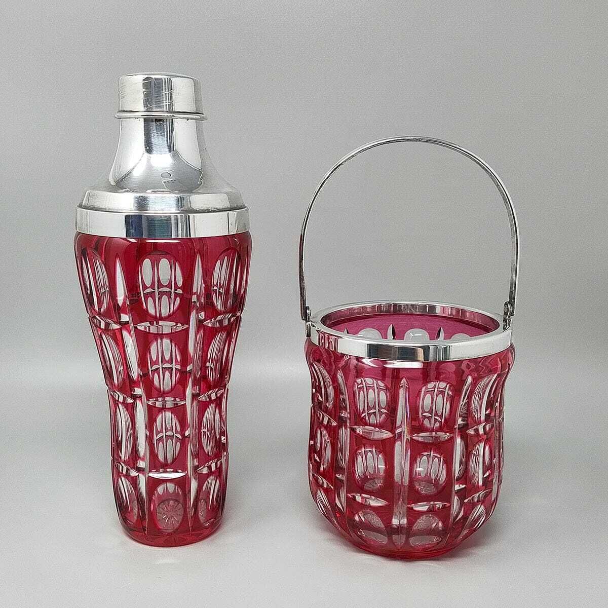 1960s Gorgeous Red Bohemian Cut Crystal Glass Cocktail Shaker With Ice Bucket. Made In Italy photo furniture