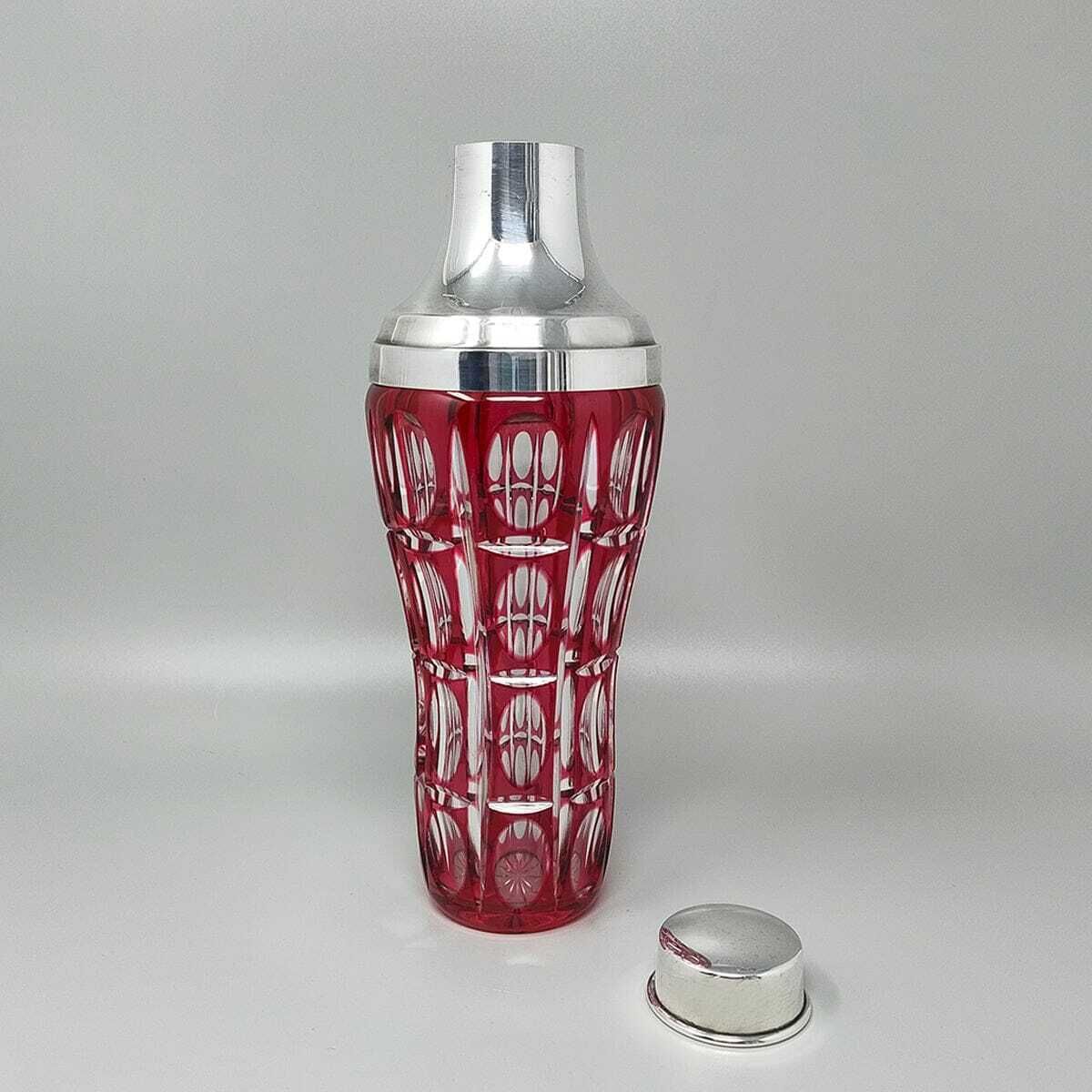 1960s Gorgeous Red Bohemian Cut Crystal Glass Cocktail Shaker With Ice Bucket. Made In Italy photo Home Decor