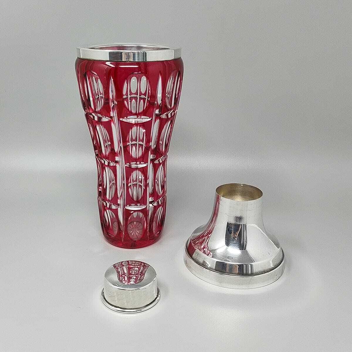 1960s Gorgeous Red Bohemian Cut Crystal Glass Cocktail Shaker With Ice Bucket. Made In Italy photo 780.0