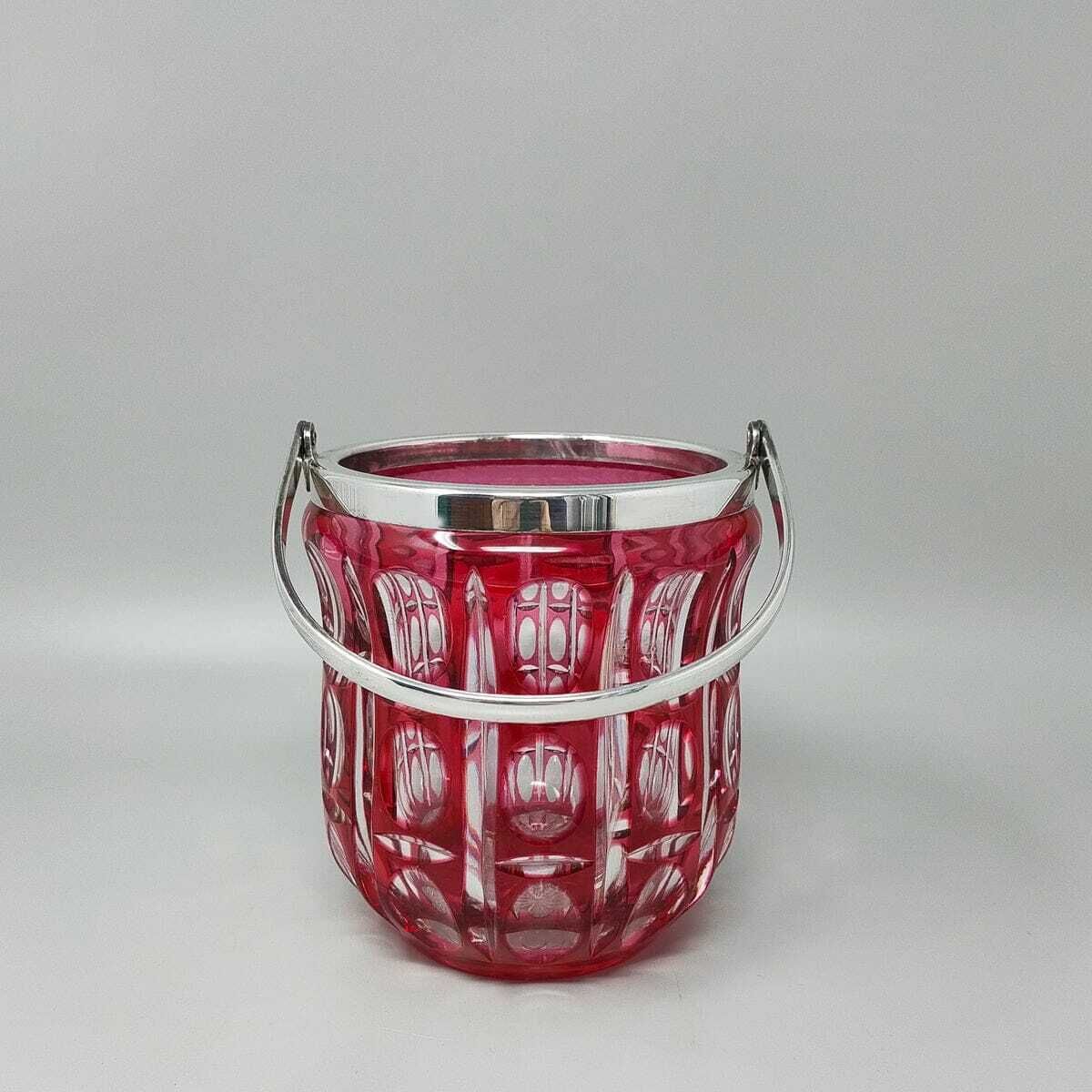 1960s Gorgeous Red Bohemian Cut Crystal Glass Cocktail Shaker With Ice Bucket. Made In Italy photo buy