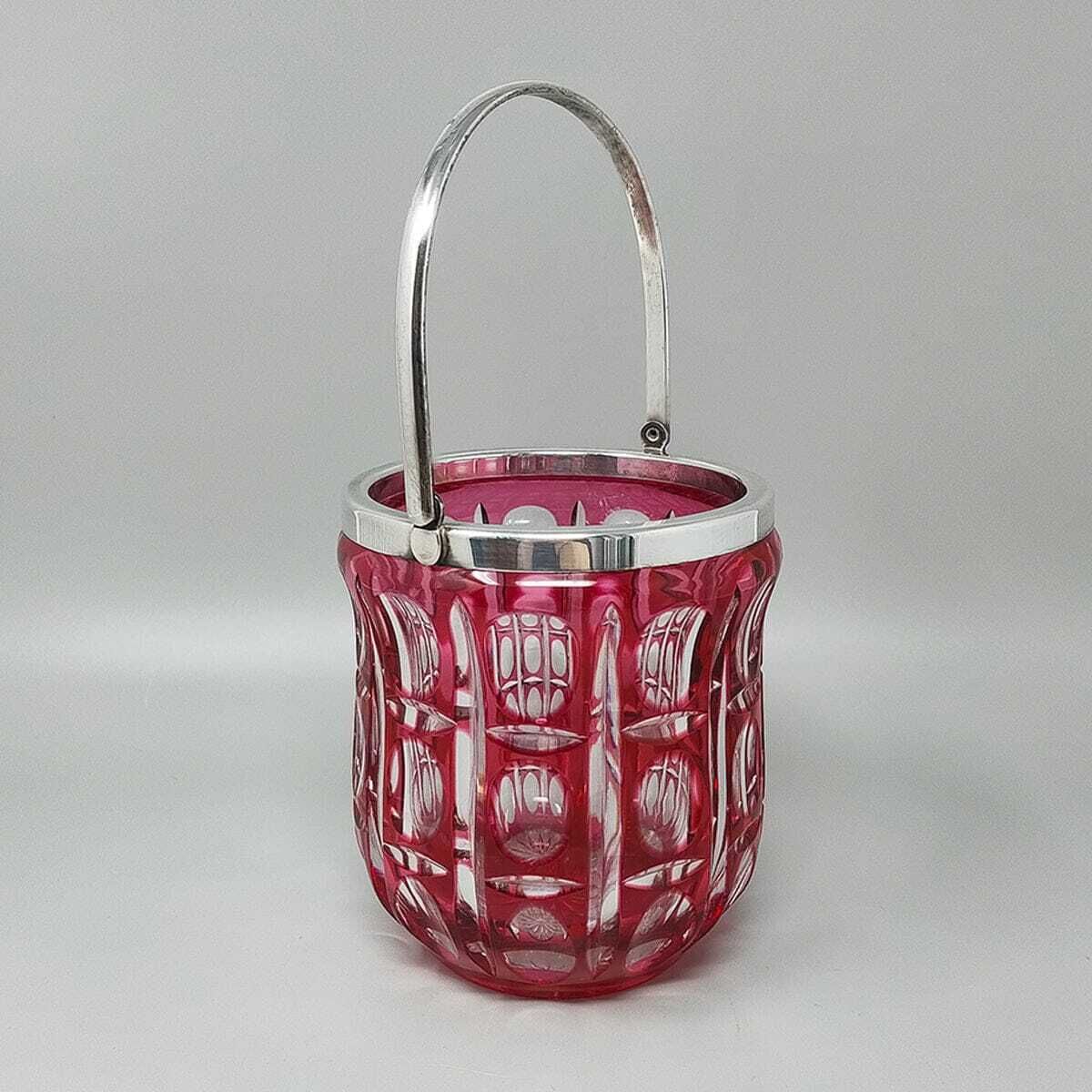 1960s Gorgeous Red Bohemian Cut Crystal Glass Cocktail Shaker With Ice Bucket. Made In Italy photo vintage