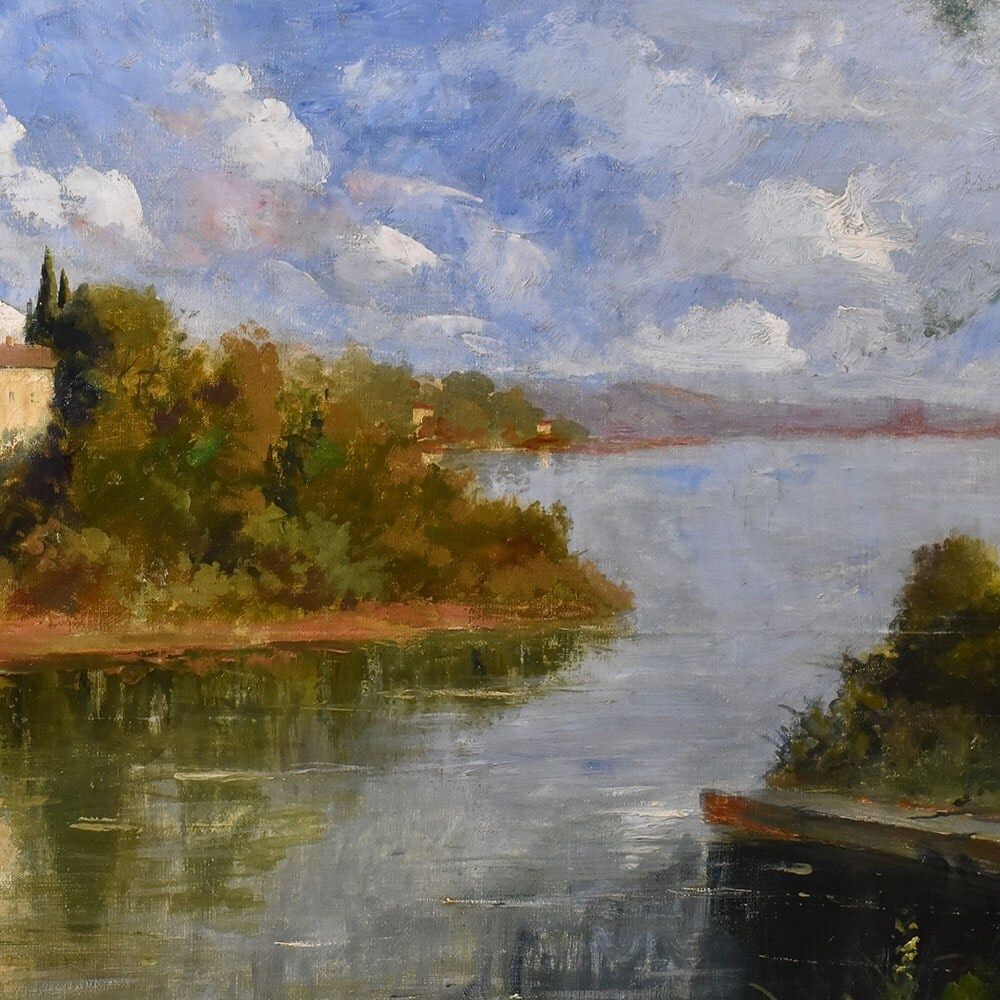 Landscape Painting With River, Oil On Canvas, XX Century. photo buy