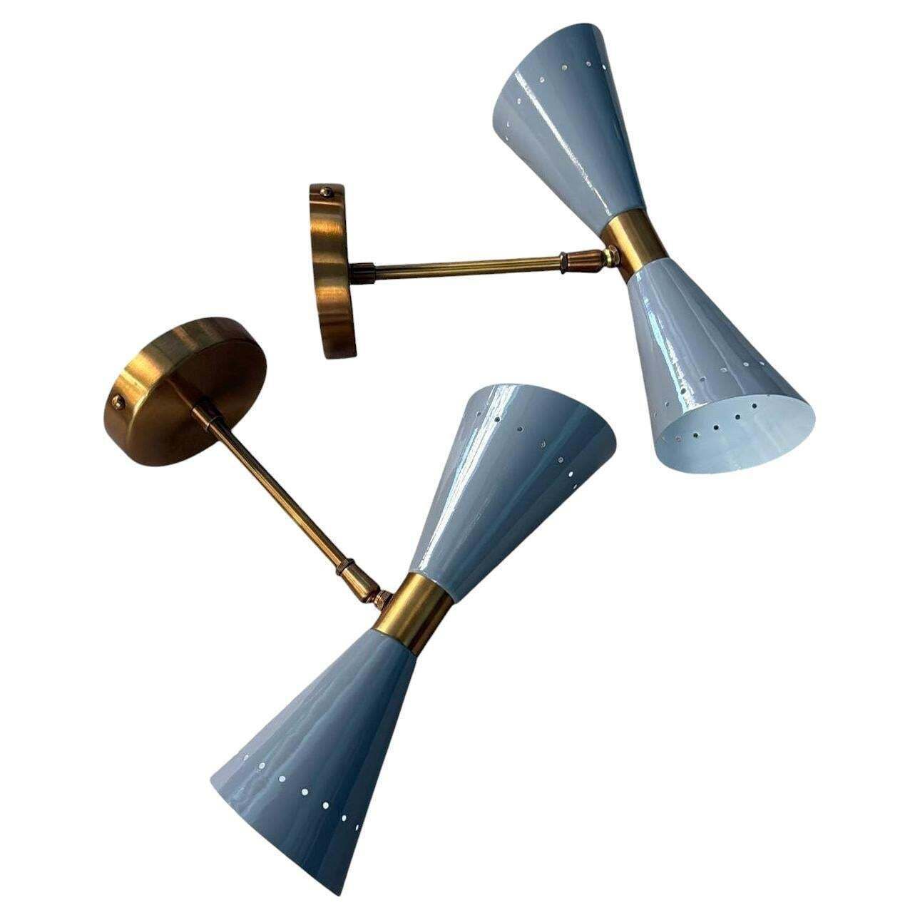 Stilnovo Style Pair Of Italian Wall Sconces In Painted Metal And Brass