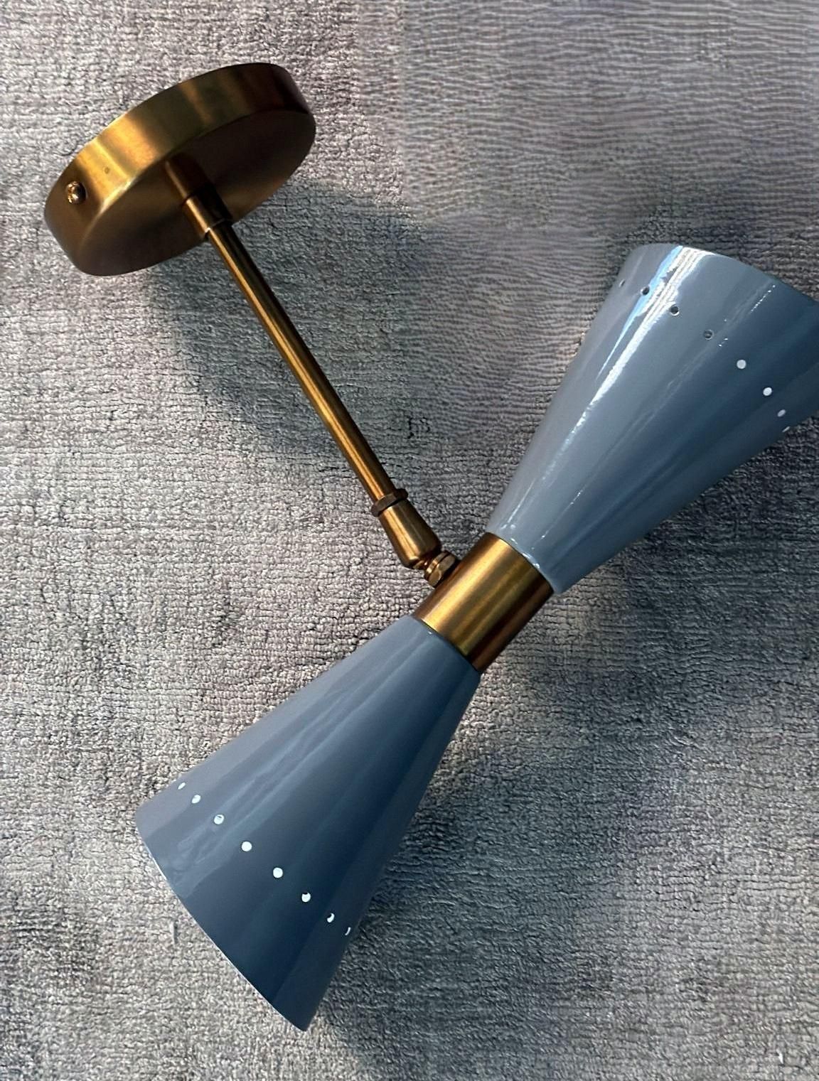 Stilnovo Style Pair Of Italian Wall Sconces In Painted Metal And Brass photo vinterior