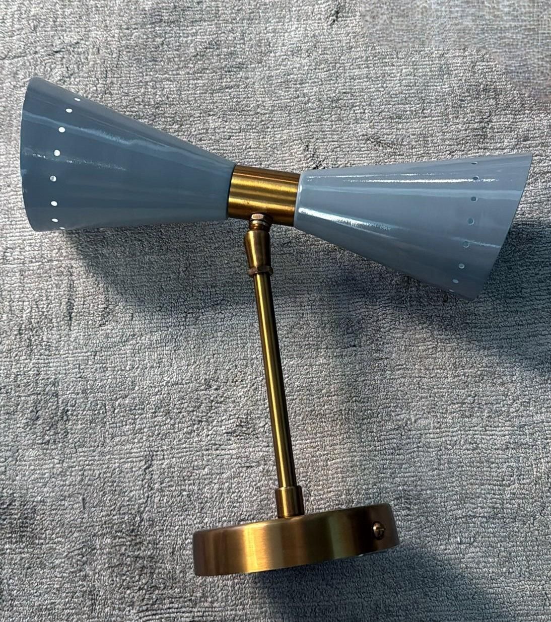 Stilnovo Style Pair Of Italian Wall Sconces In Painted Metal And Brass photo buy