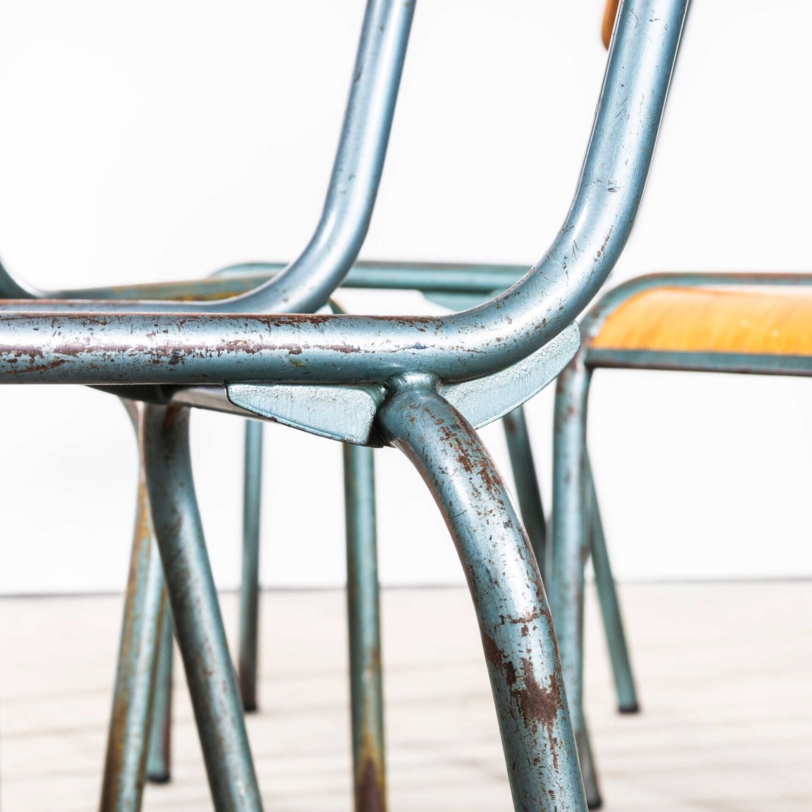 1950’s French 510 Mullca Aqua Stacking Dining Chairs photo vinterior