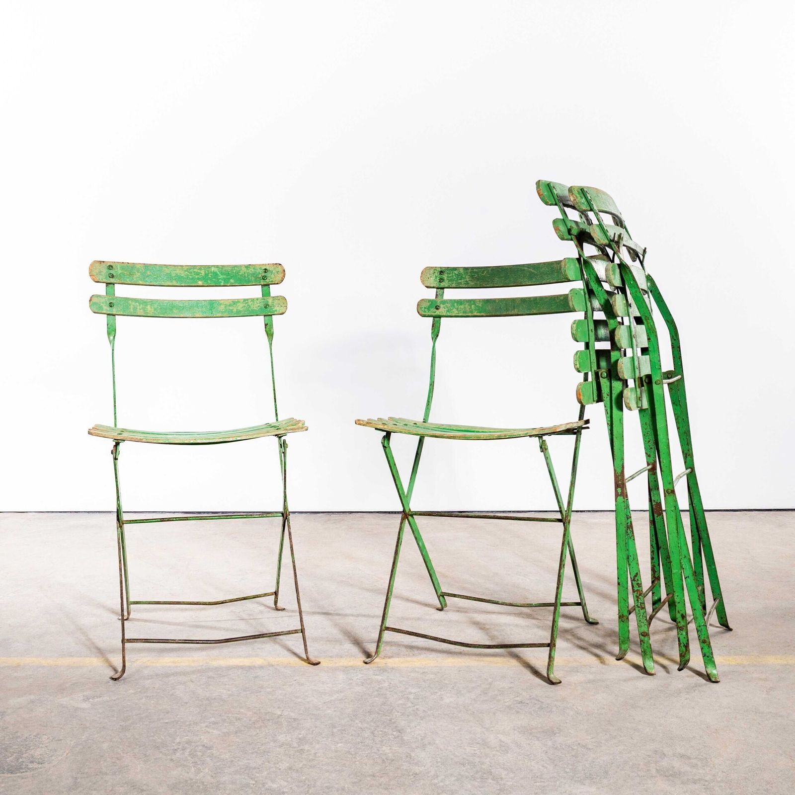 1950’s Slatted Green French Outdoor Folding Chairs – Good Quantity Available photo vinterior