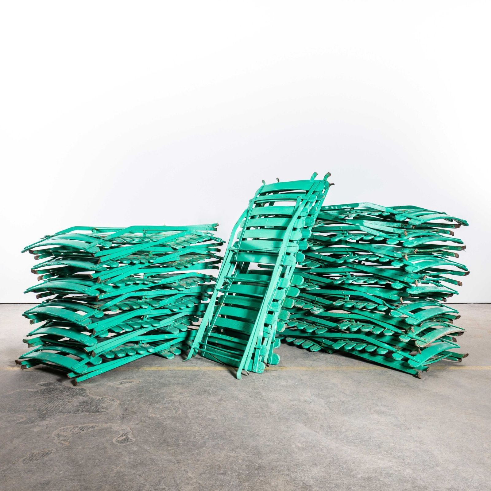 1950’s Slatted Pea Green French Outdoor Folding Chairs – Good Quantity Available