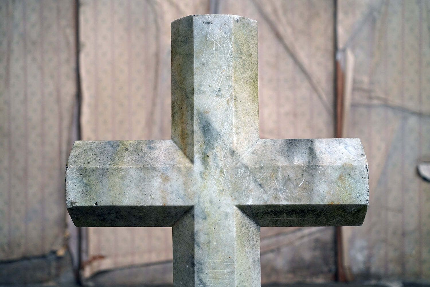 An Early 20thc Carved White Marble Gravestone In The Form Of A Latin Cross photo furniture