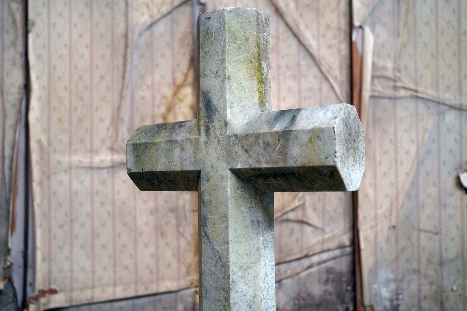 photo for sale An Early 20thc Carved White Marble Gravestone In The Form Of A Latin Cross