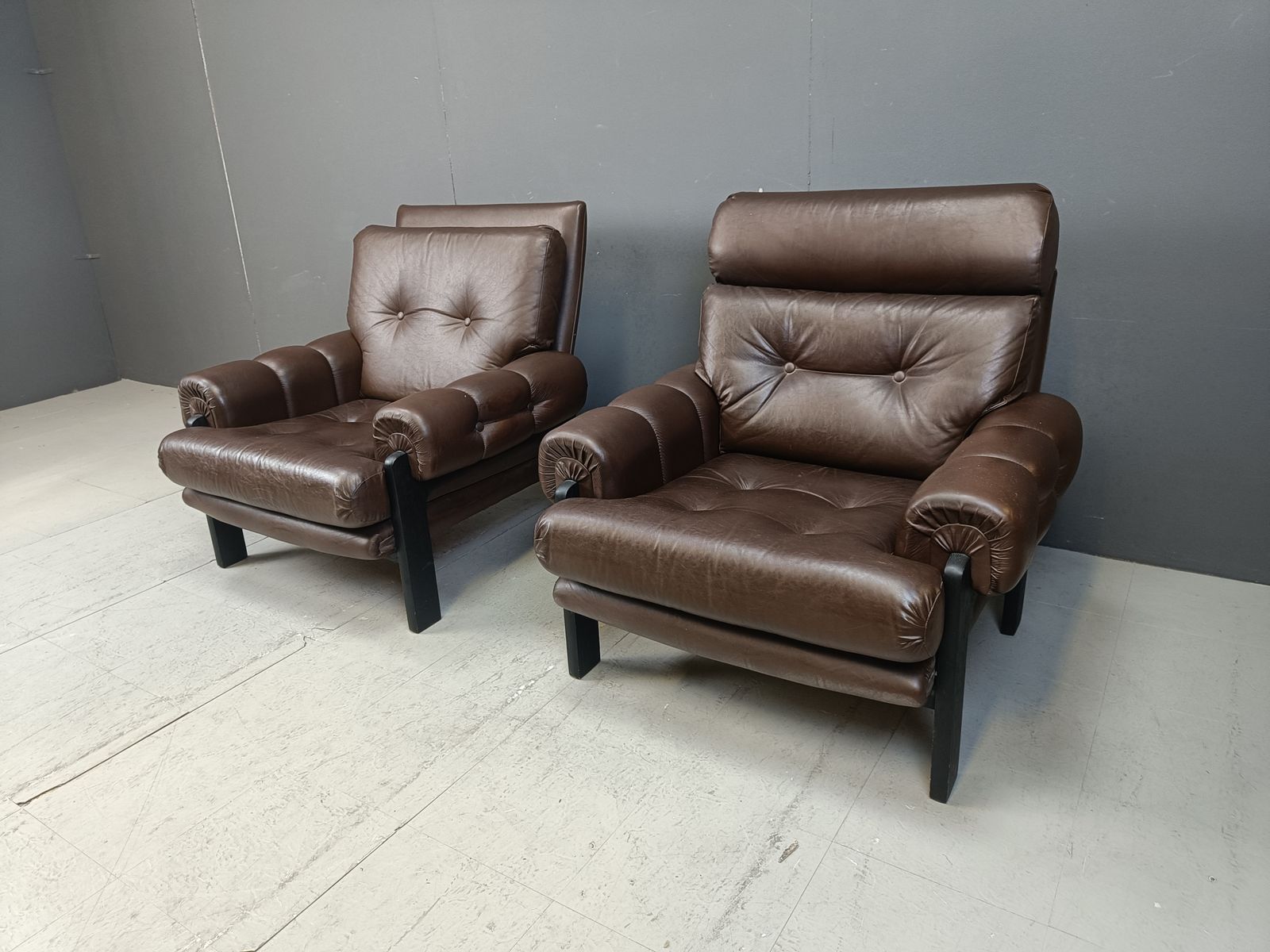 Pair Of Leather Armchairs Made In Denmark, 1960s photo Furniture