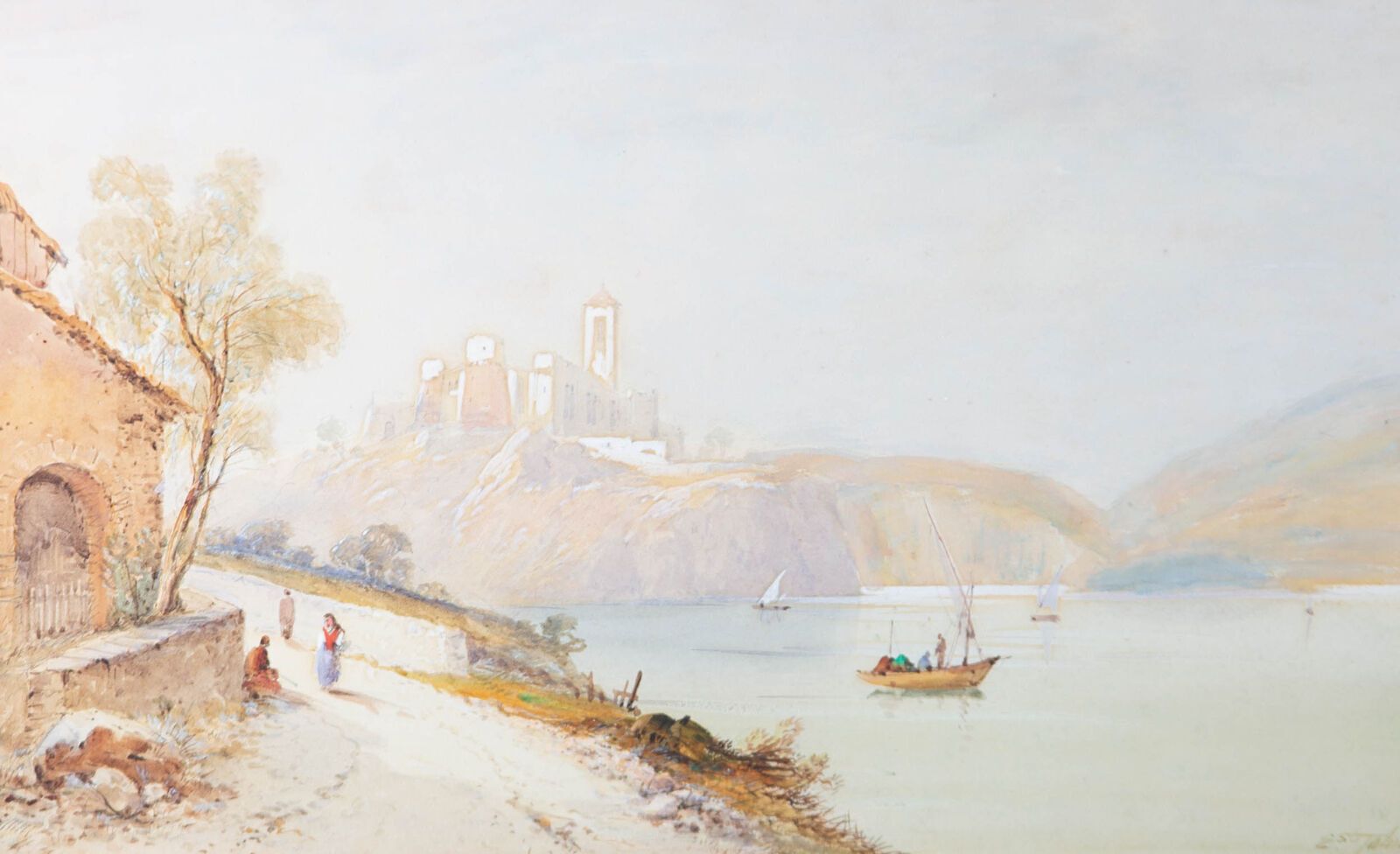 Edwin St John (1878 1961)   Watercolour, Old Castle On The Adriatic photo furniture