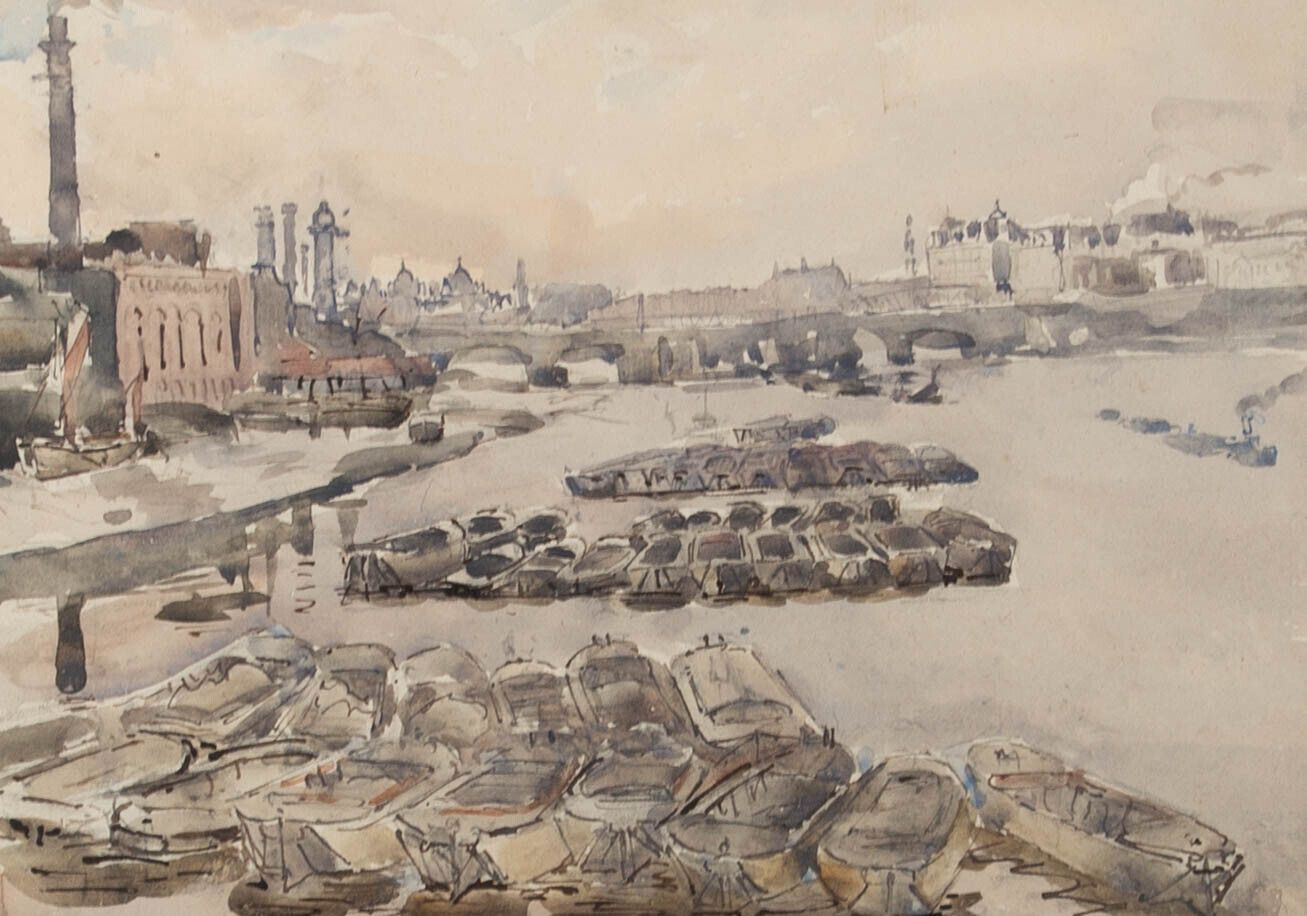 William T. Martin Hawksworth (1853 1935)   Watercolour, King's Reach, London photo furniture