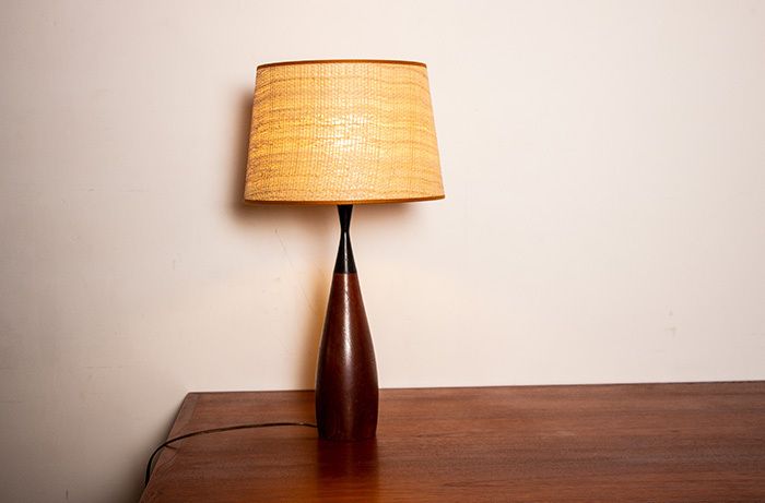Large Danish Keel Shaped Table Lamp In Teak And Ebony By Fog & Morup 1960.