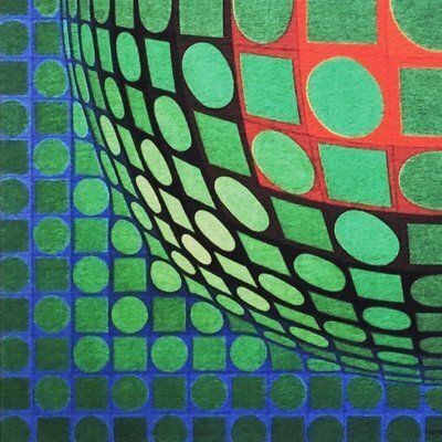 photo furniture Victor Vasarely, Op Art Composition, Lithograph, 1970s