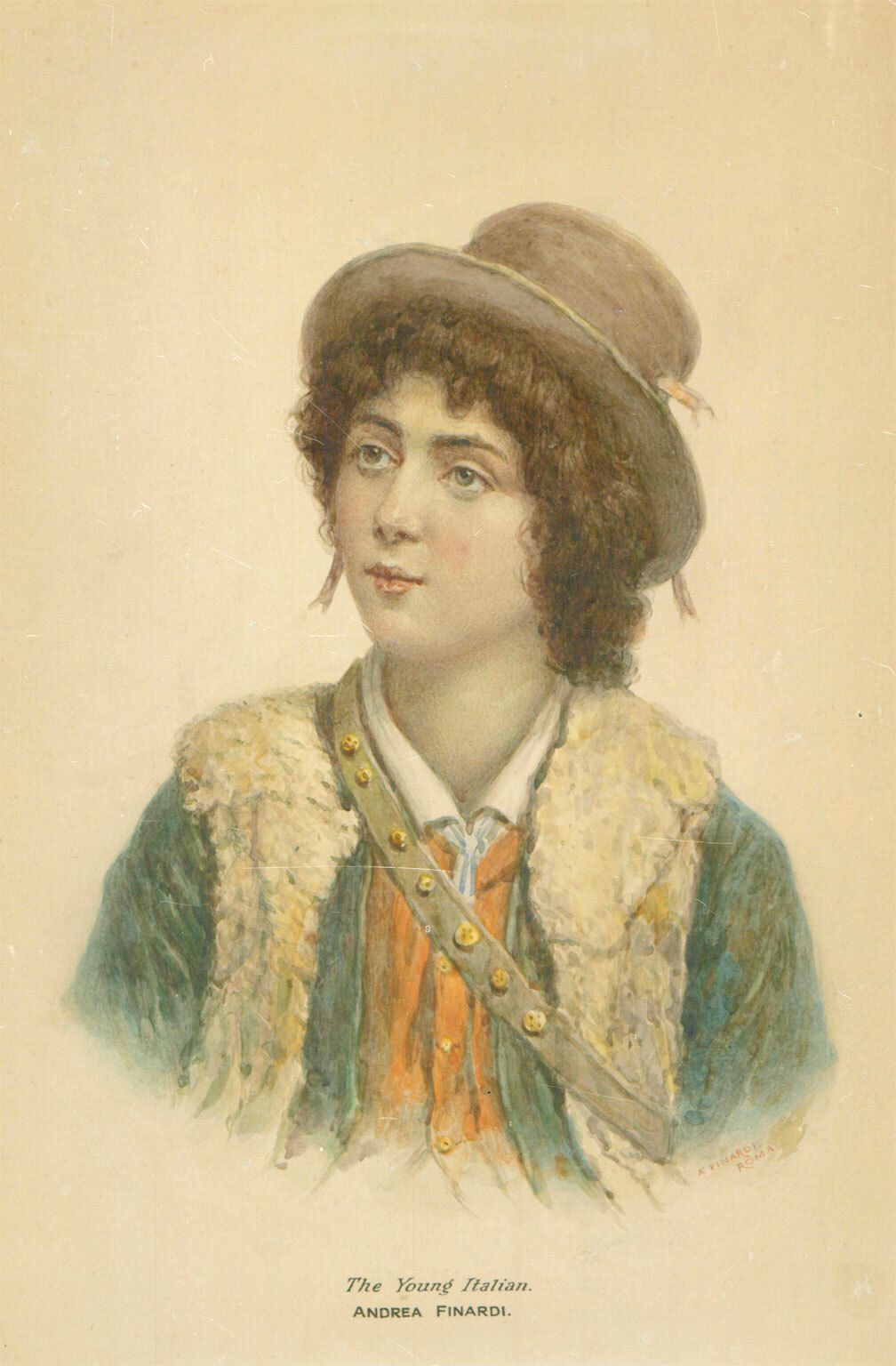 Andrea Finardi   Gilt Framed 19th Century Watercolour, The Young Italian photo for sale