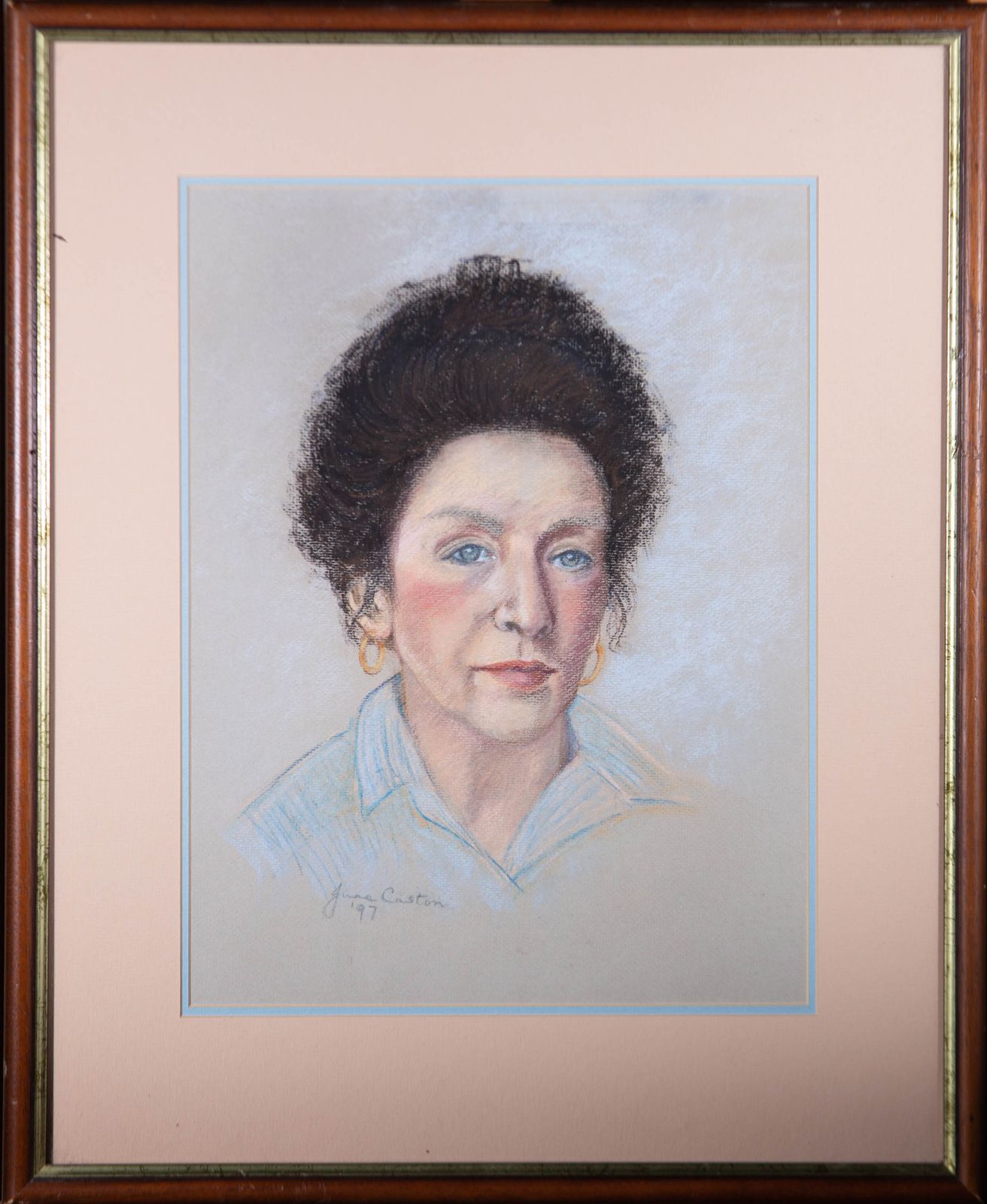 June Caston   1997 Pastel, Woman In Gold Earrings