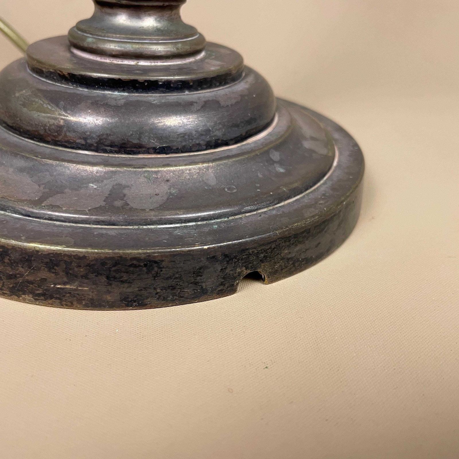 Antique Metal Gold Tarnished Lamp Table Light Ornate Vintage Column Pillar Round Base Short Nautical Ship Anchor Theme photo buy