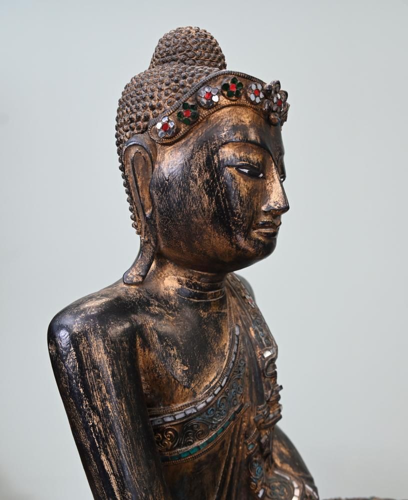 Vintage Burmese Buddha Statue Seated Meditation Lotus Pose photo vintage