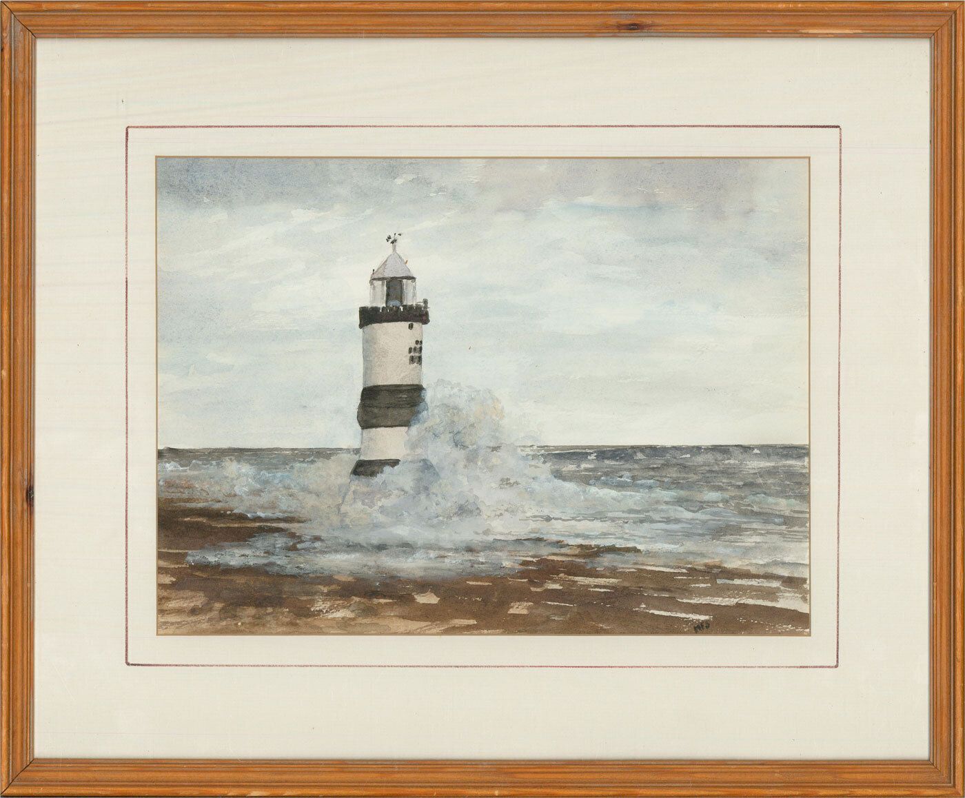 M. F. S   Contemporary Watercolour, Waves At The Lighthouse