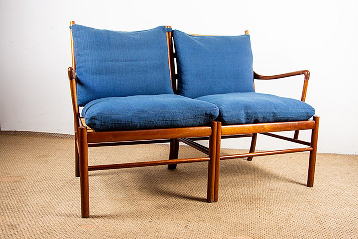 photo vinterior Canapé danois 2 places en acajou et cannage, modèle PJ 149/2 ou « Colonial Chair », par Ole Wanscher pour Poul Jeppesen.