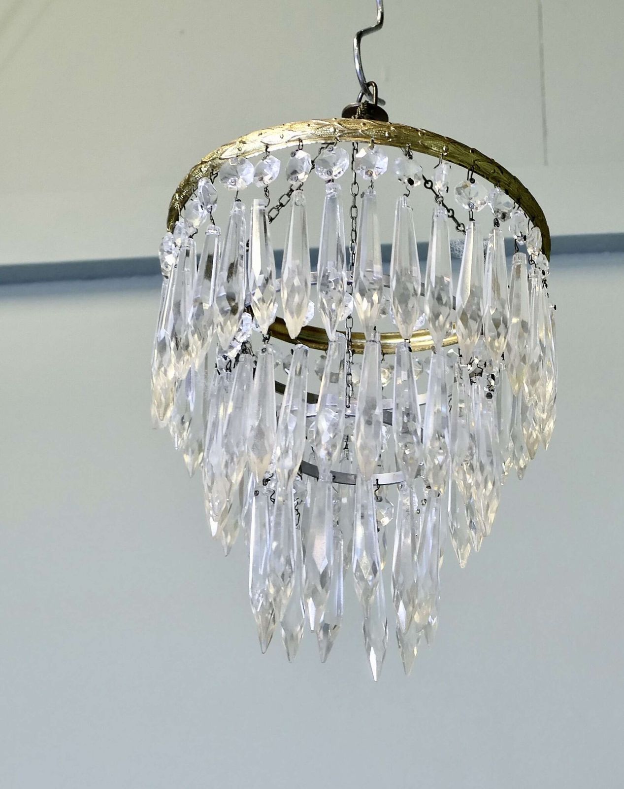 A Lovely Waterfall 3 Tier Crystal Chandelier photo vintage