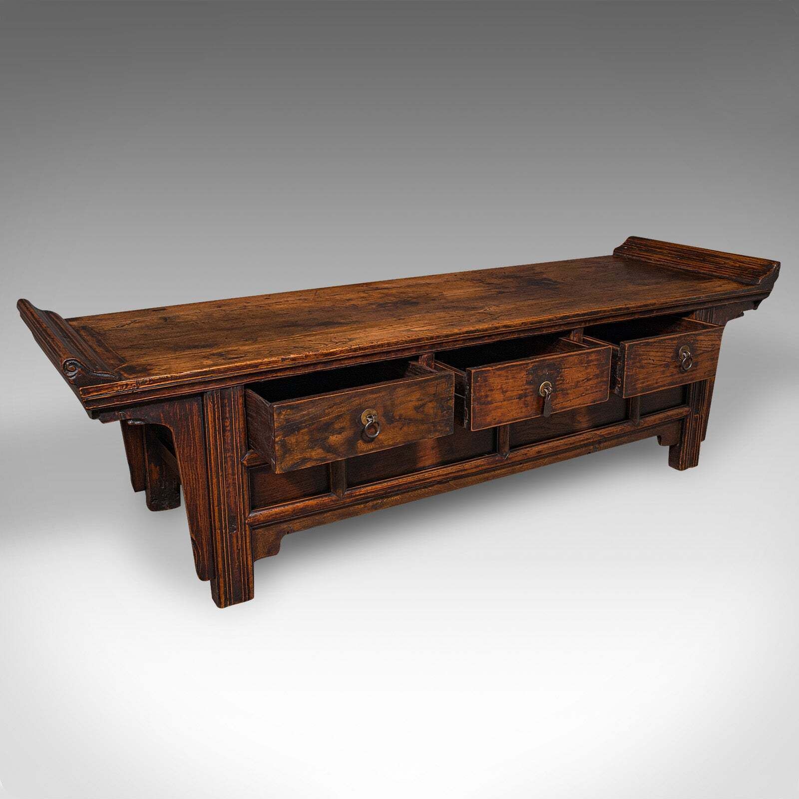 Low Vintage Bay Window Bench, Oriental Elm, Hallway Pew, Side Table, Art Deco photo furniture