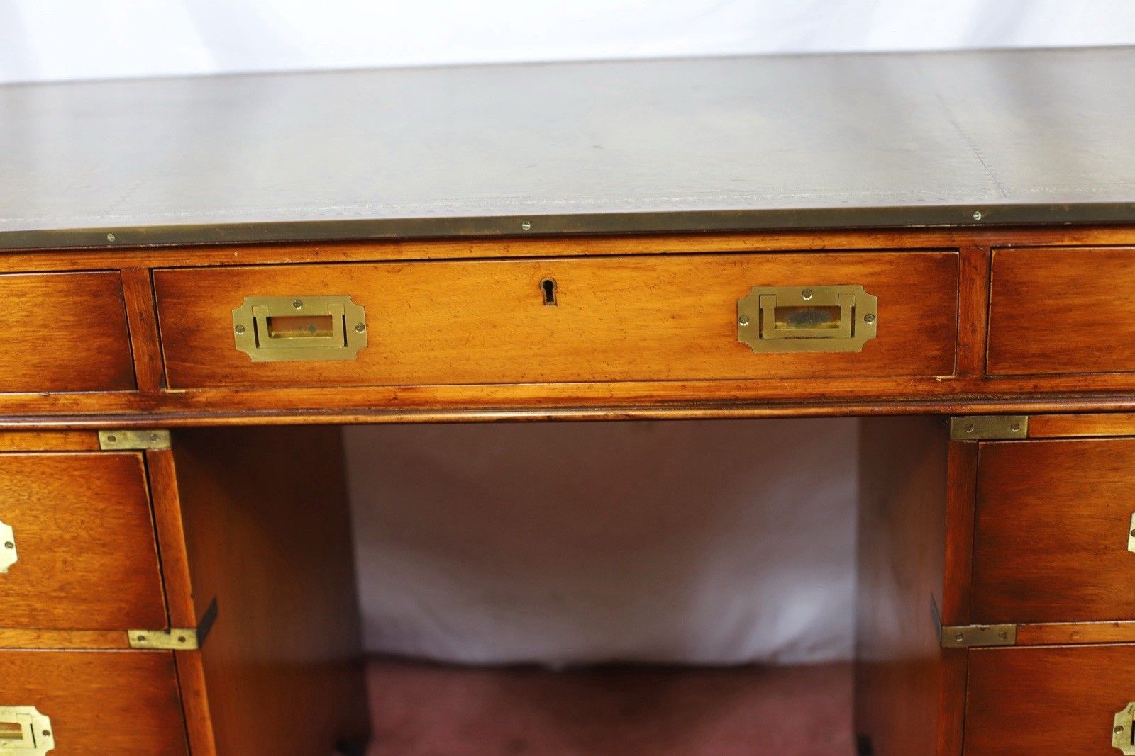 Lovely Military Campaign Style Pedestal Desk photo vintage