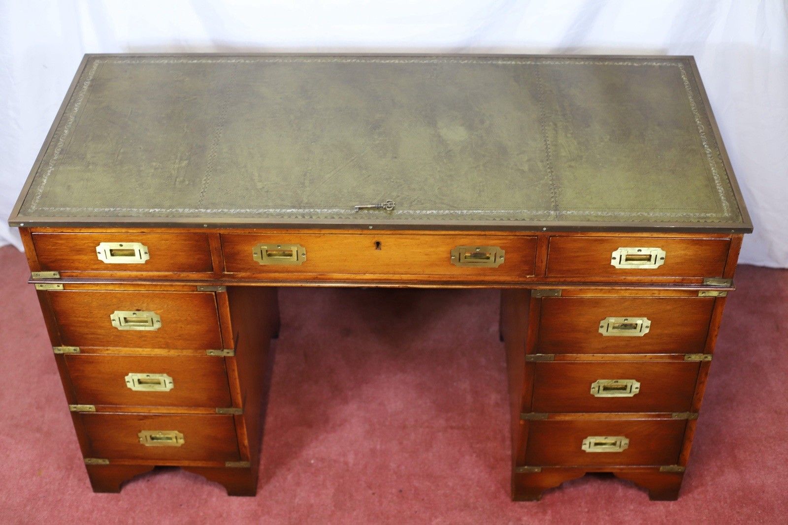 photo for sale Lovely Military Campaign Style Pedestal Desk
