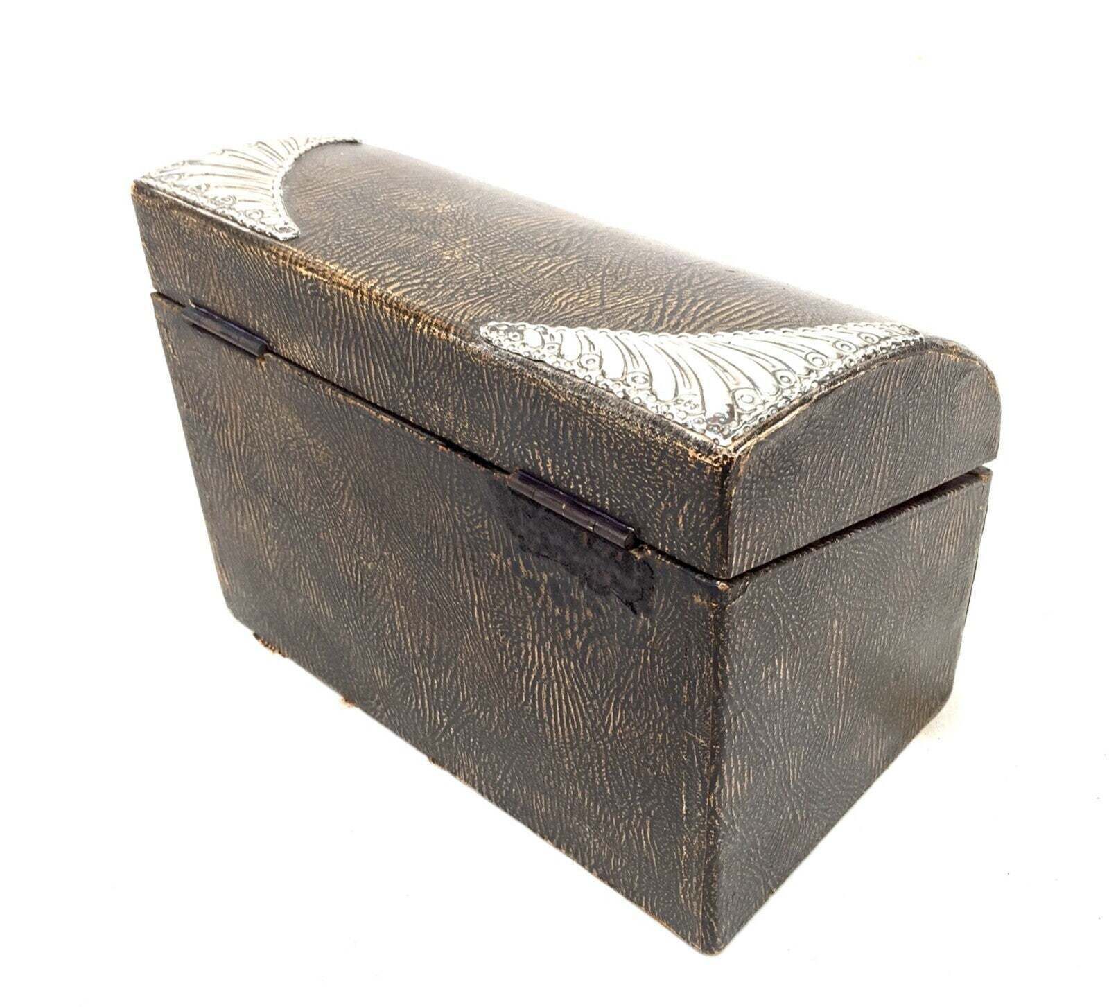 photo for sale Antique Victorian Tabletop Leather Stationery Letter Paper Box / Sterling Silver