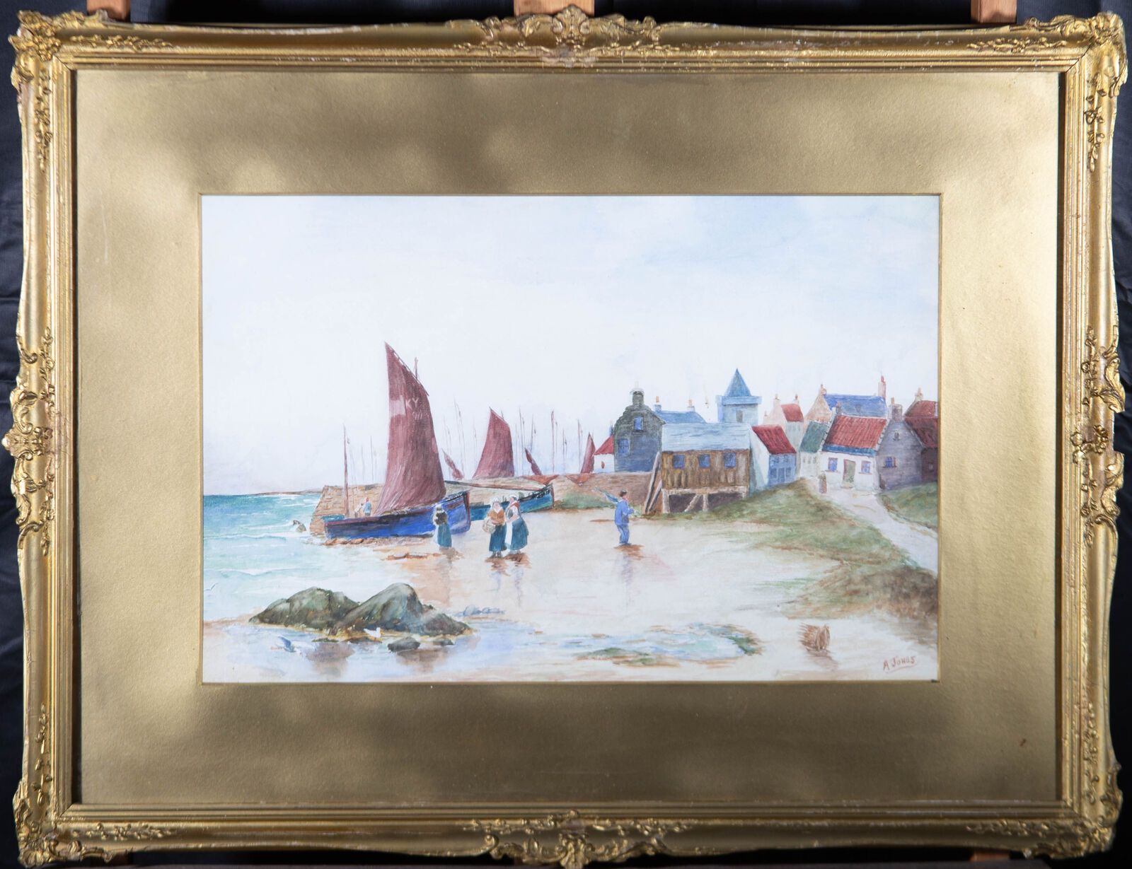 A. Jones   Early 20th Century Watercolour, Fishing Village