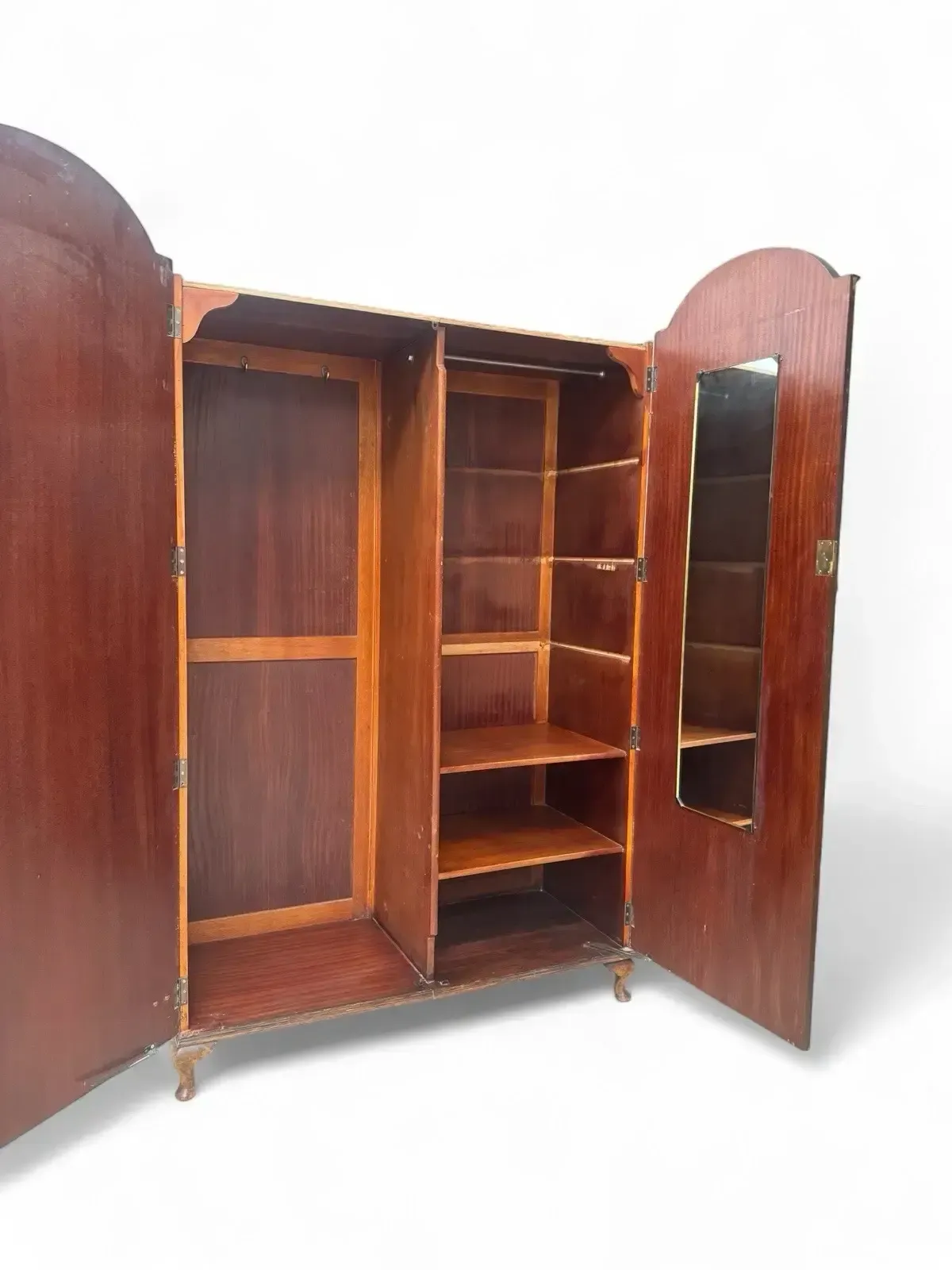 Antique Wardrobe Walnut Queen Anne Style Figured Walnut C1920s Dome Top Fitted photo for sale