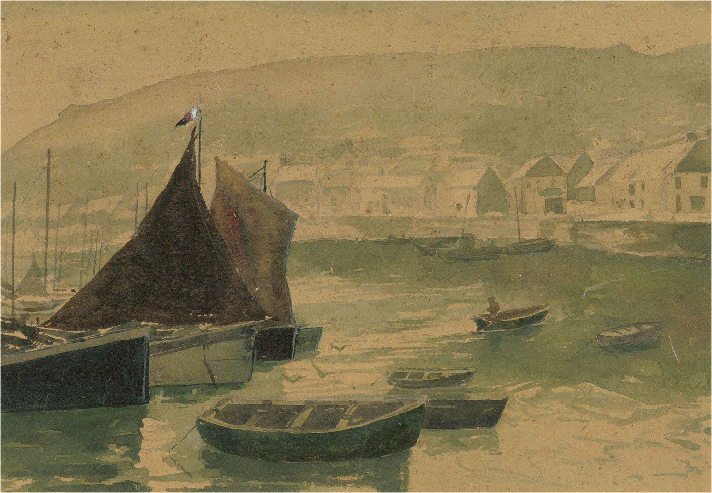 Early 20th Century Watercolour   Fishing Village photo furniture
