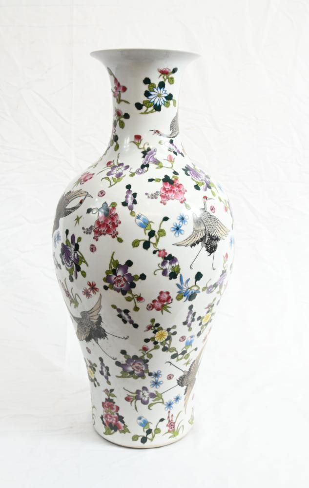 Chinese Qianlong Porcelain Vase Floral Crane Ceramic Urn photo Home Decor