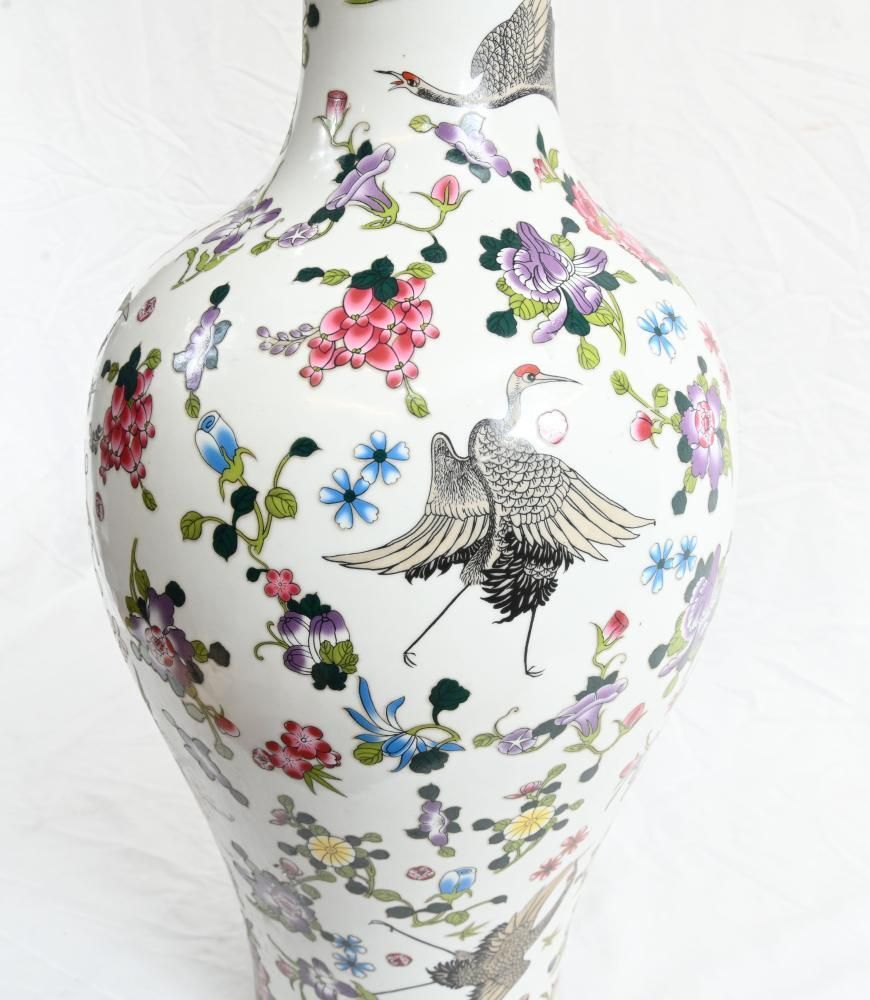 Chinese Qianlong Porcelain Vase Floral Crane Ceramic Urn photo 380.0