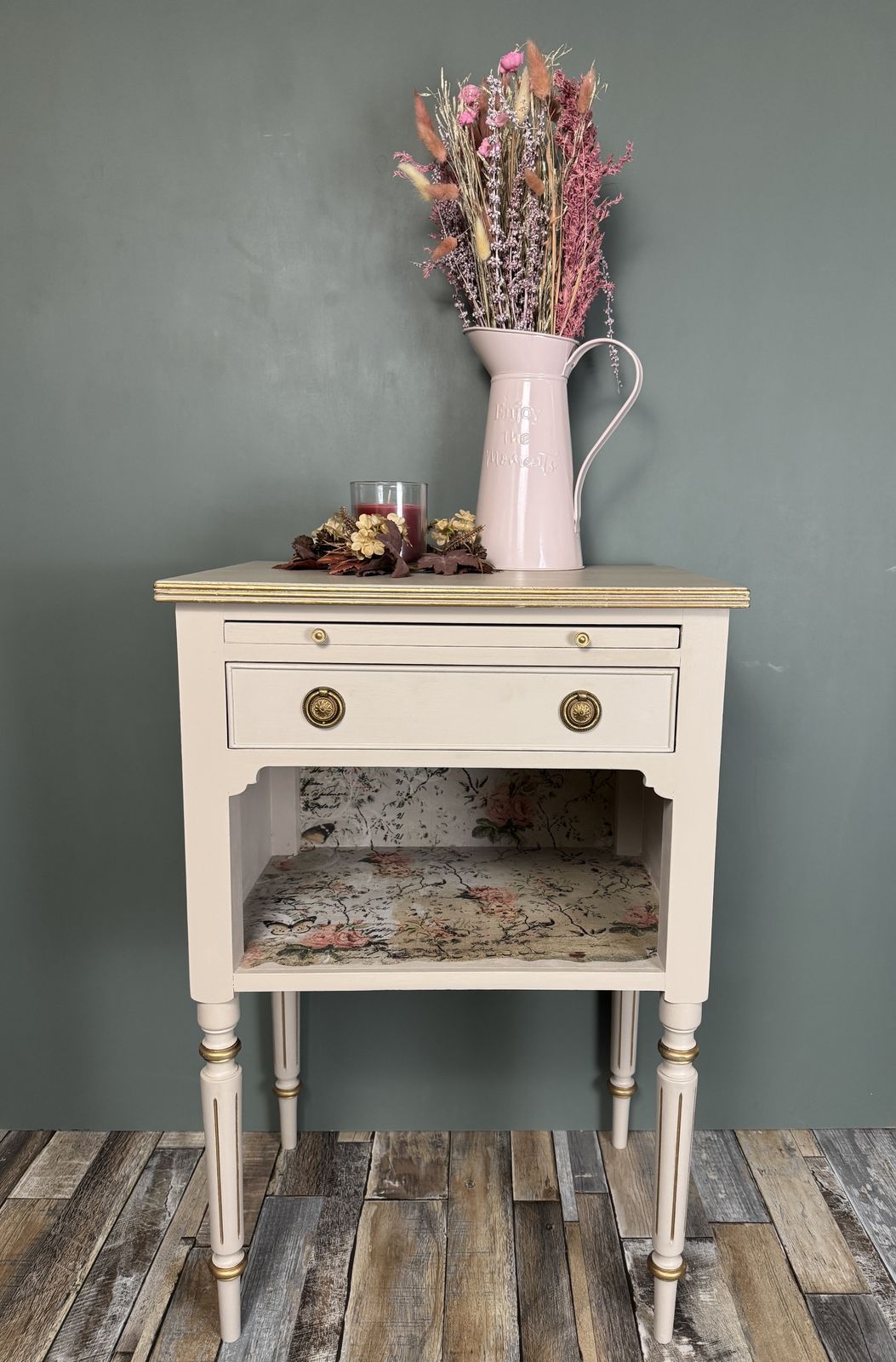 Victorian Revival Writing Table – Hand Painted In Cathedral Taupe With Gold Accents
